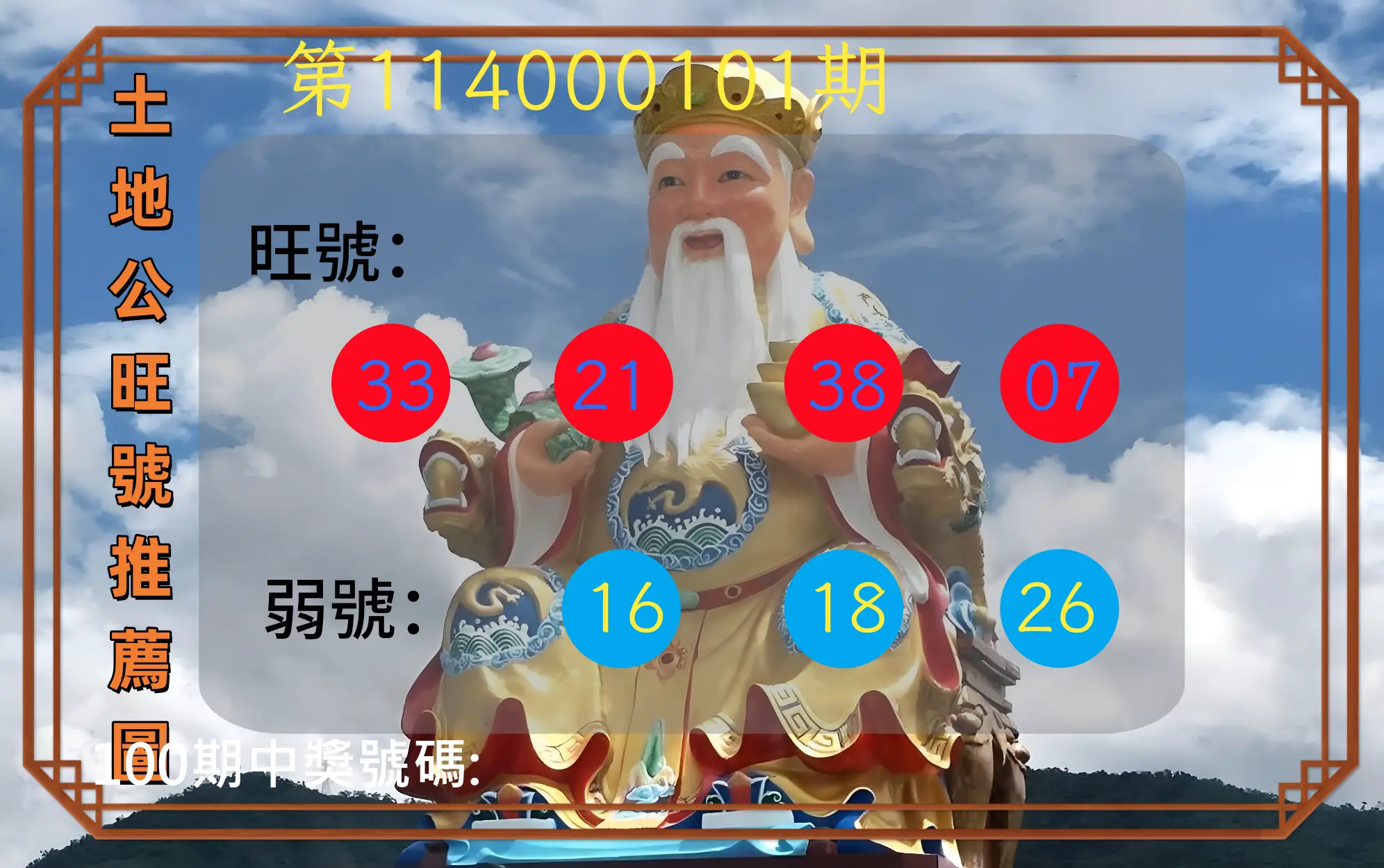 今彩539第114000101期土地公旺號推薦圖