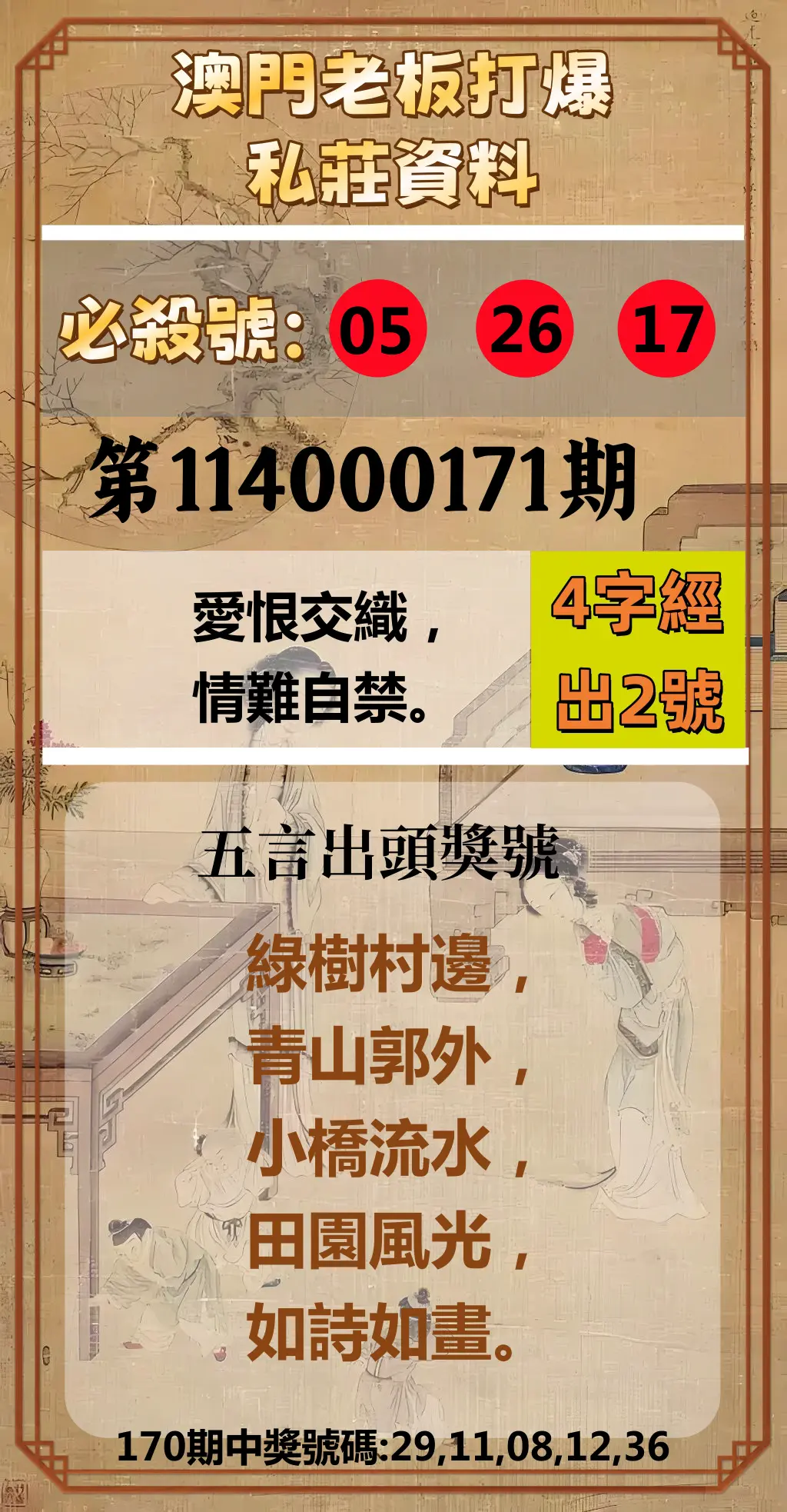 今彩539第114000171期(07/15)澳門老板打爆私莊資料