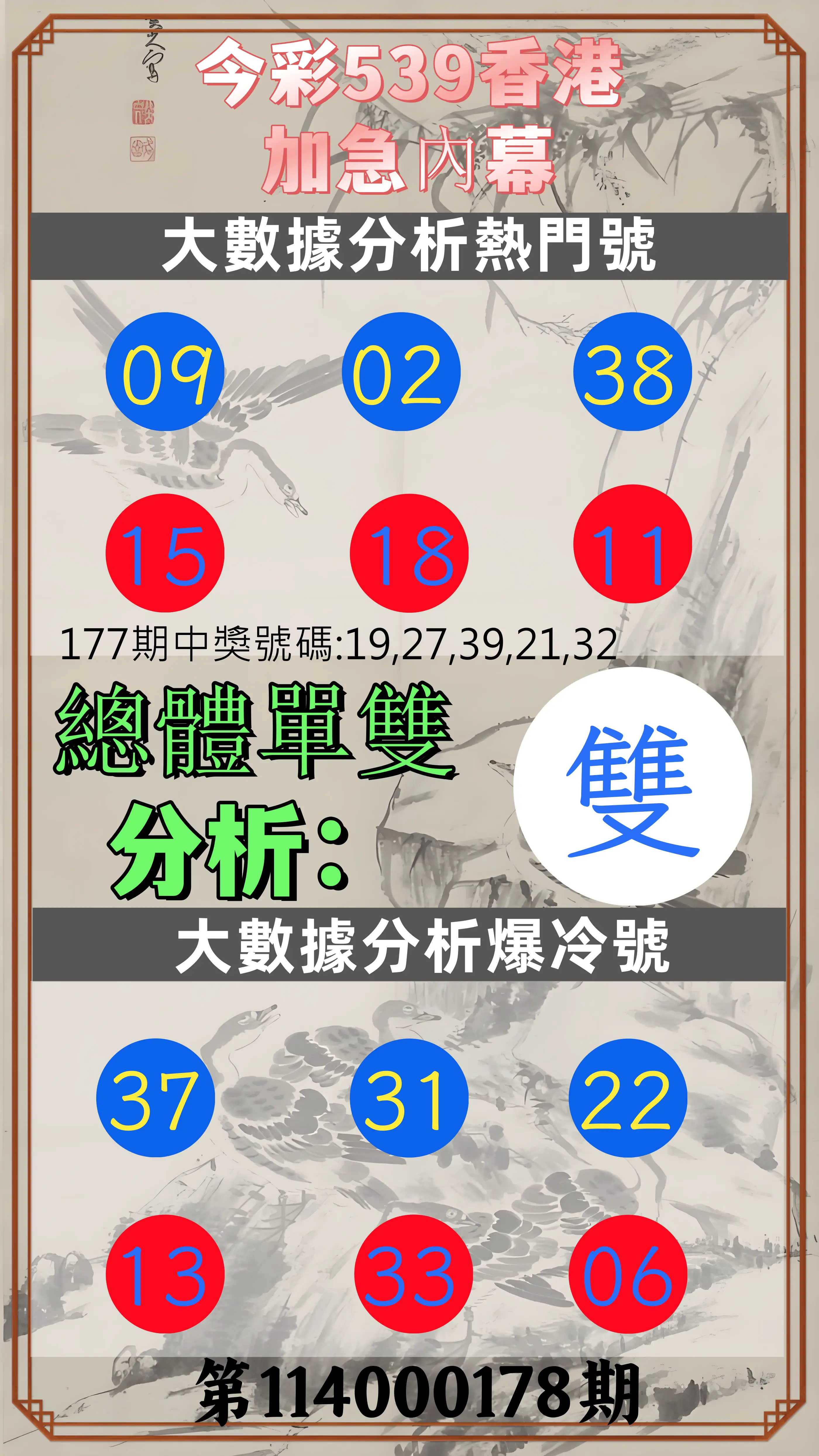 今彩539第114000178期(07/23)今彩539香港加急內幕