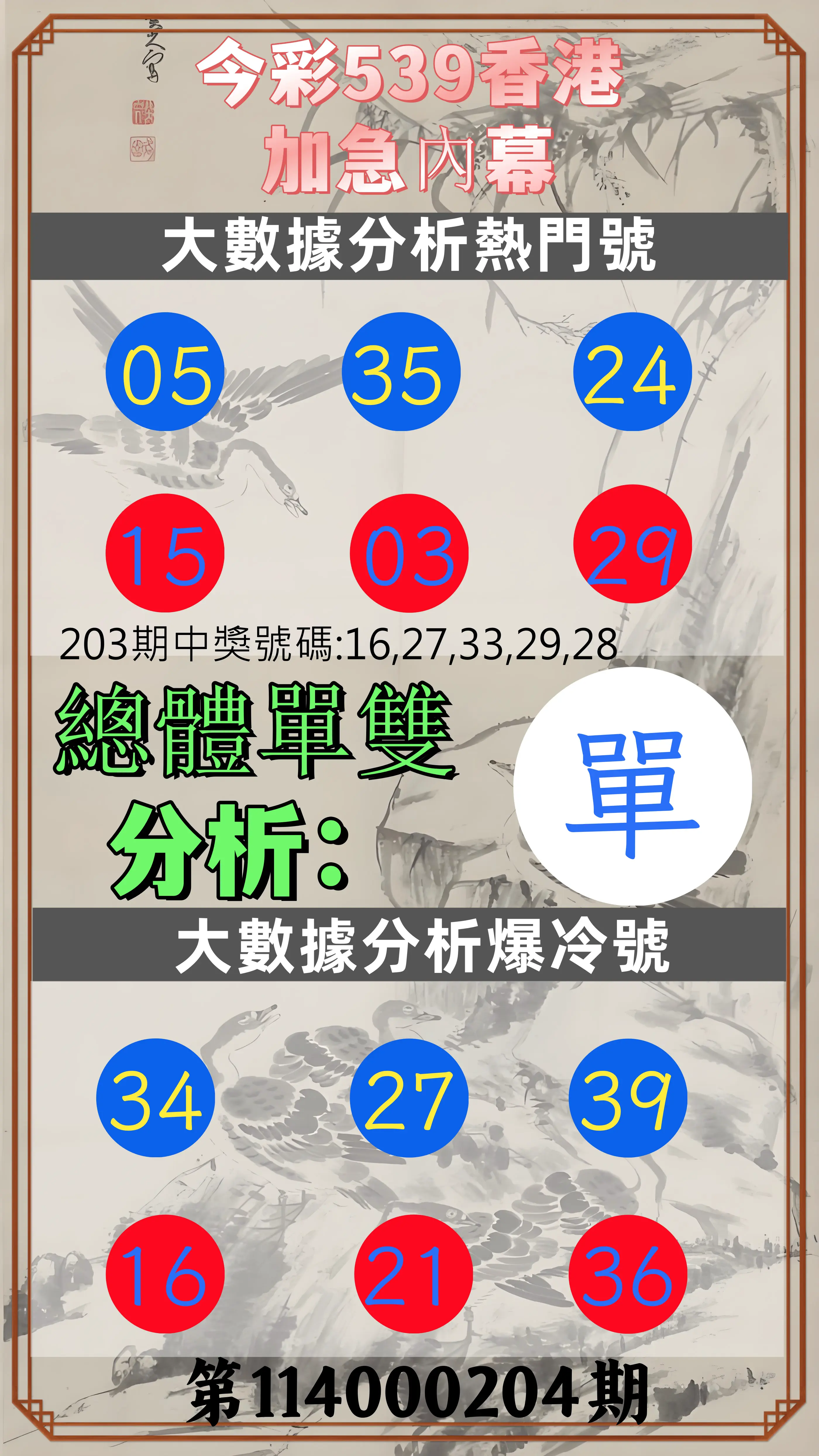今彩539第114000204期(08/22)今彩539香港加急內幕