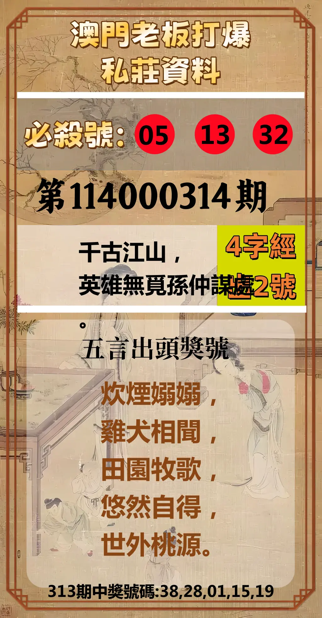今彩539第114000314期(12/29)澳門老板打爆私莊資料