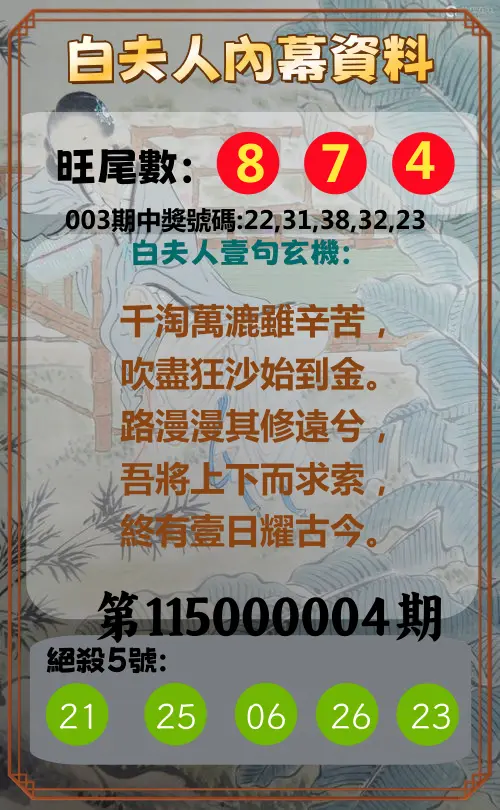 今彩539第115000004期(01/05)白夫人內幕資料