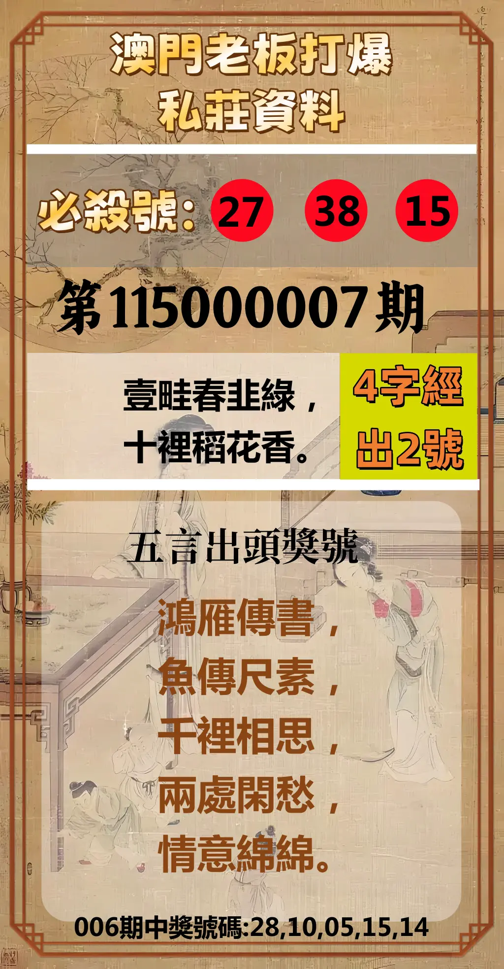 今彩539第115000007期(01/08)澳門老板打爆私莊資料