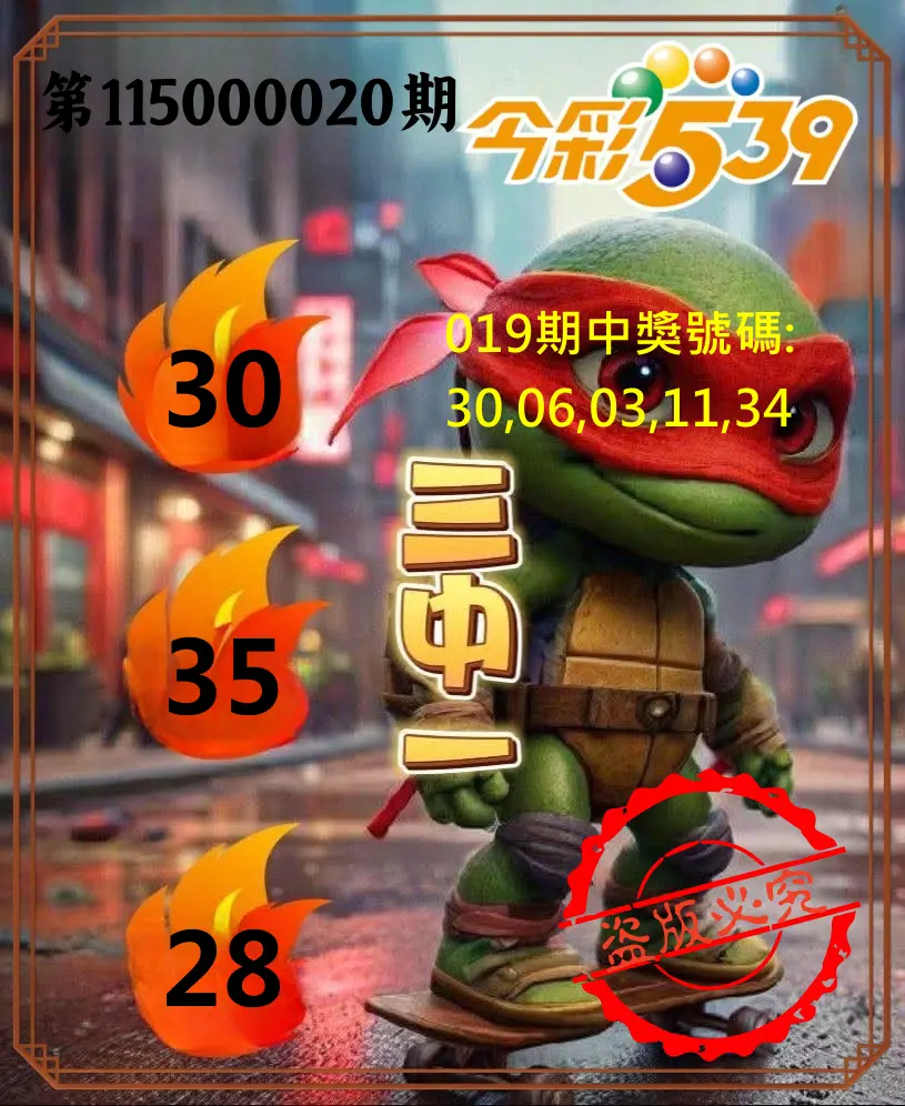 今彩539第115000020期(01/23)今彩539青蛙王子三中壹牌號預測
