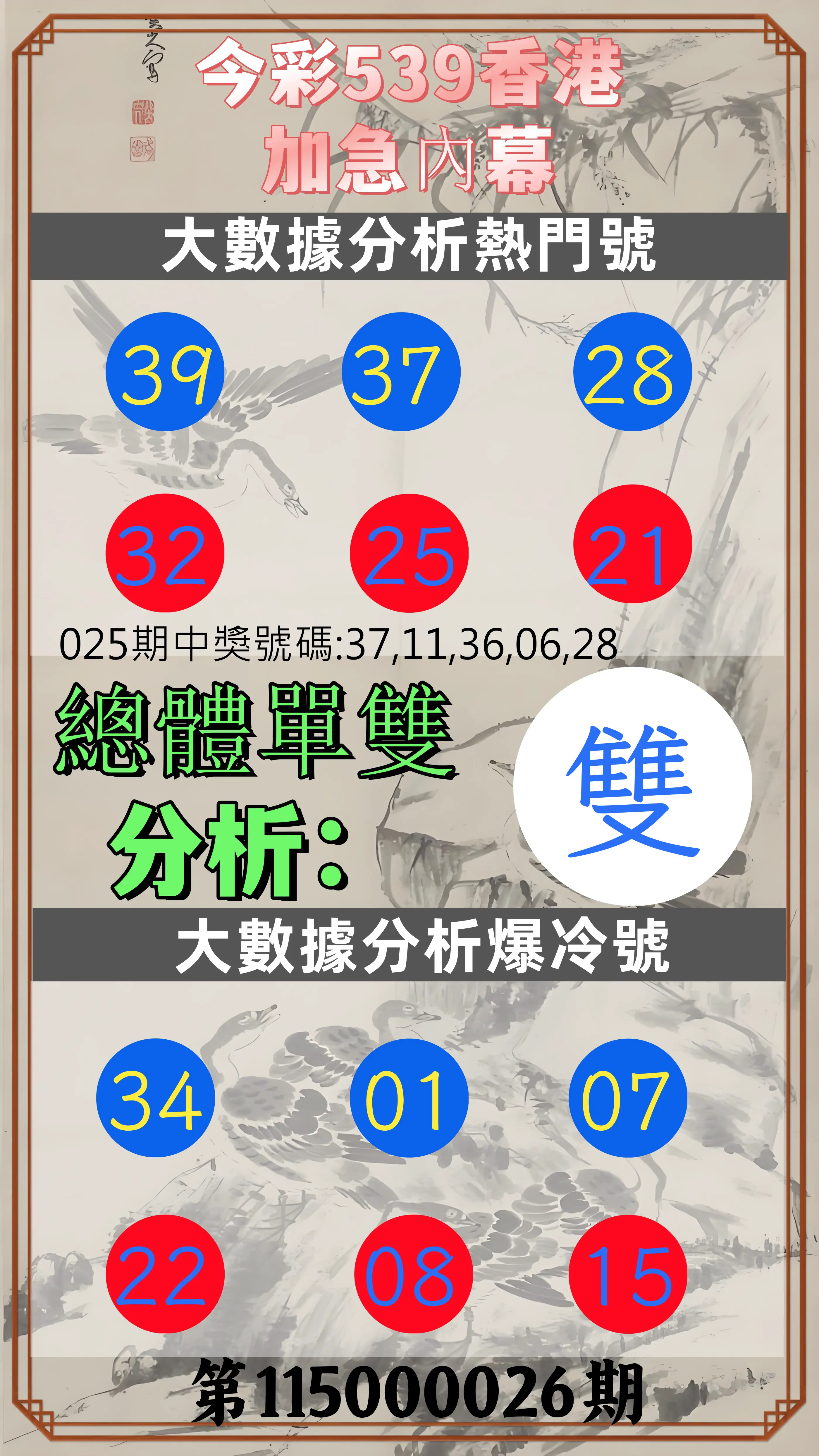 今彩539第115000026期(01/30)今彩539香港加急內幕
