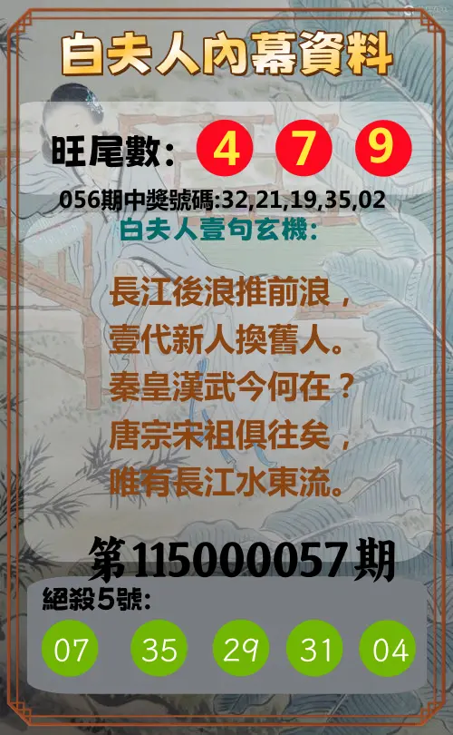 今彩539第115000057期(03/04)白夫人內幕資料