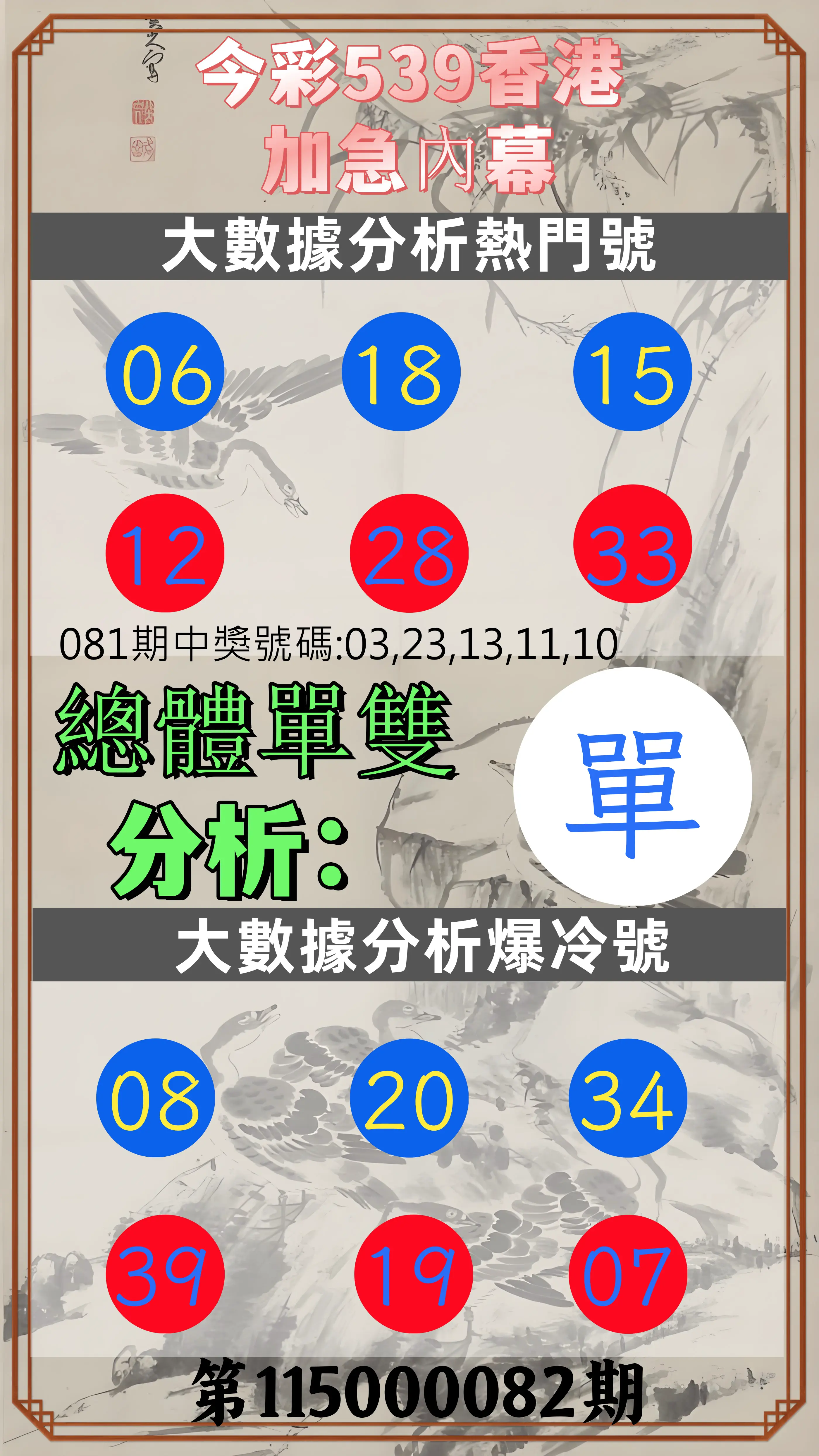 今彩539第115000082期(04/02)今彩539香港加急內幕
