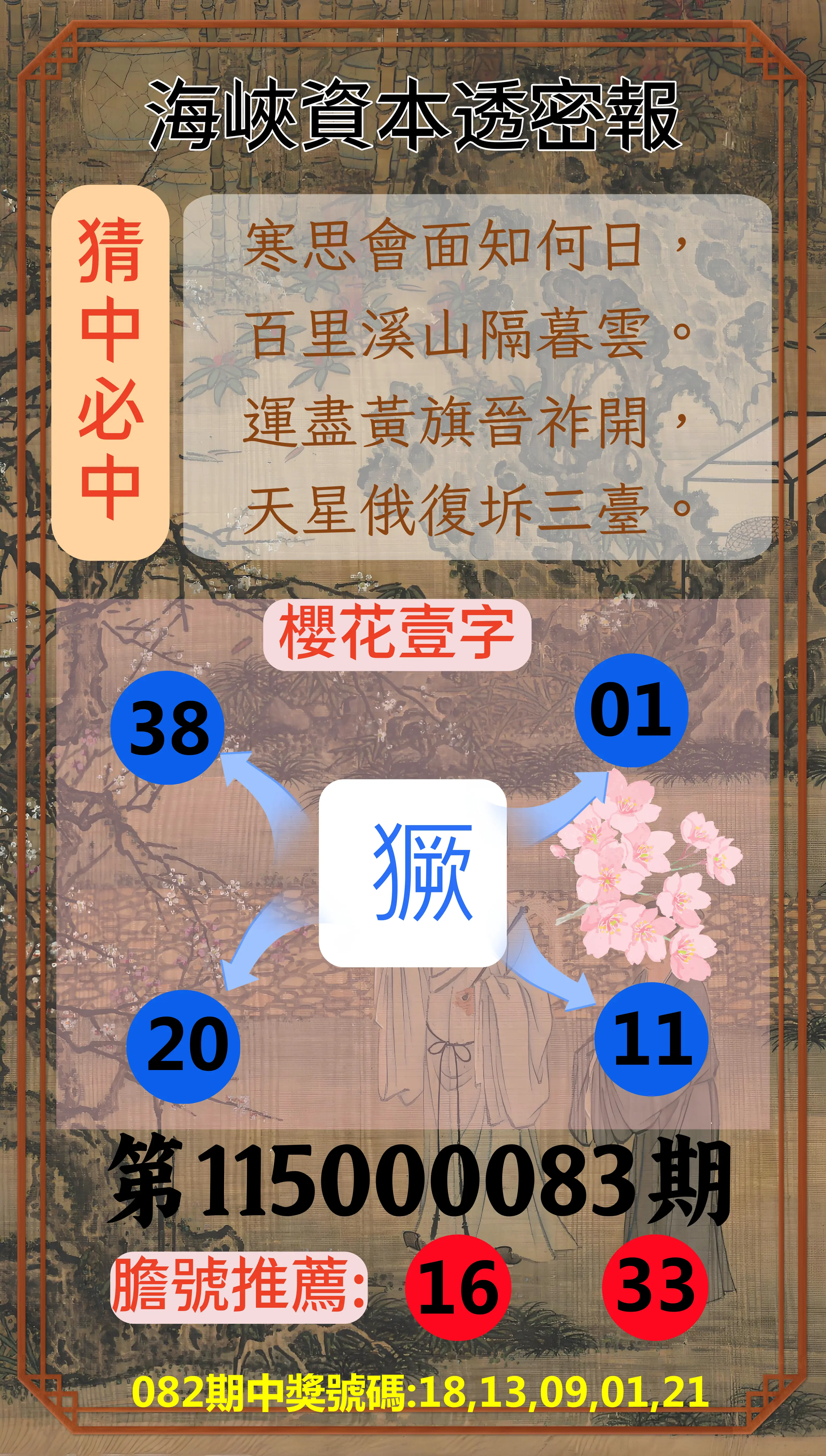 今彩539第115000083期(04/03)海峽資本透密報