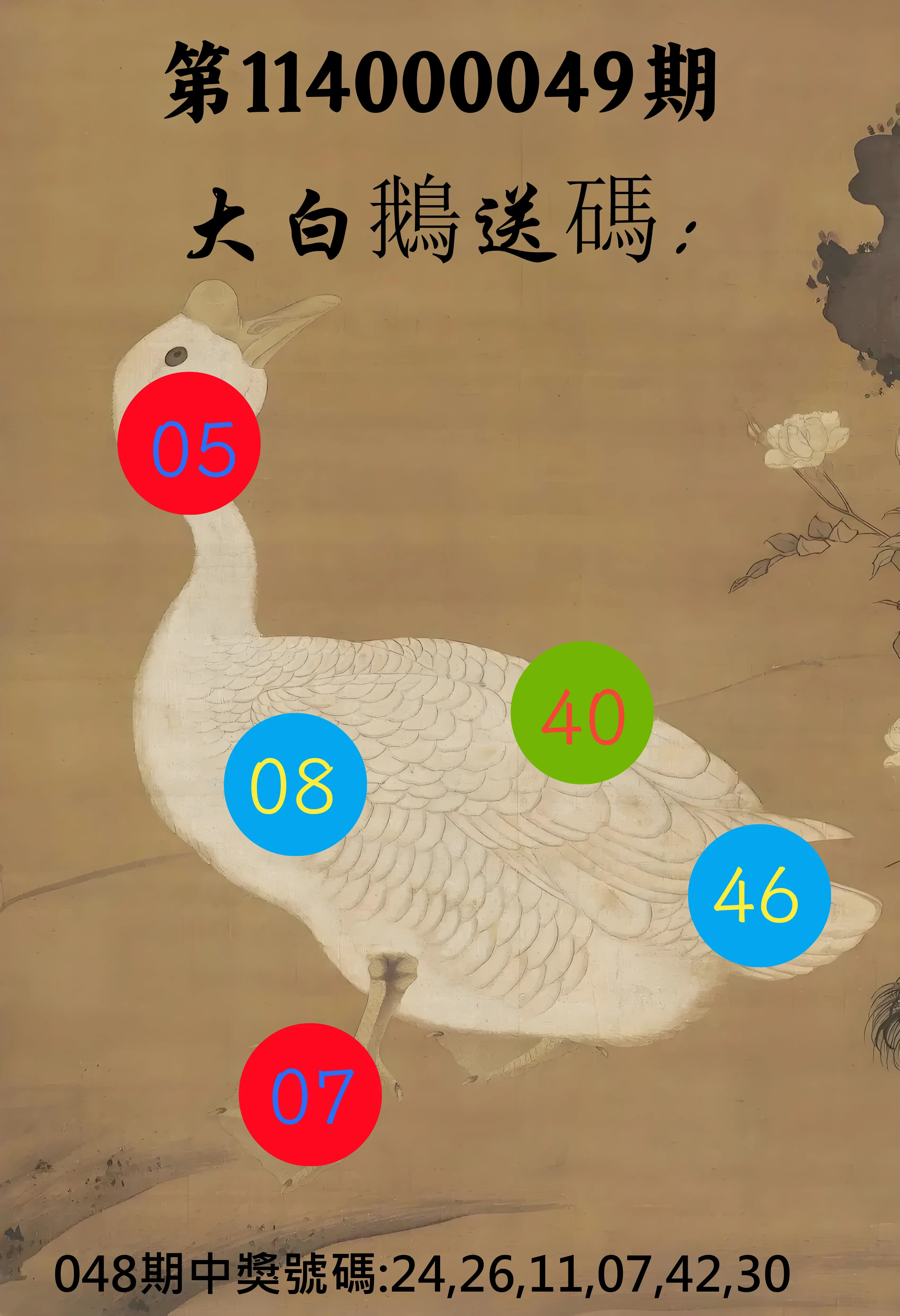 大樂透第114000049期大白鵝送碼
