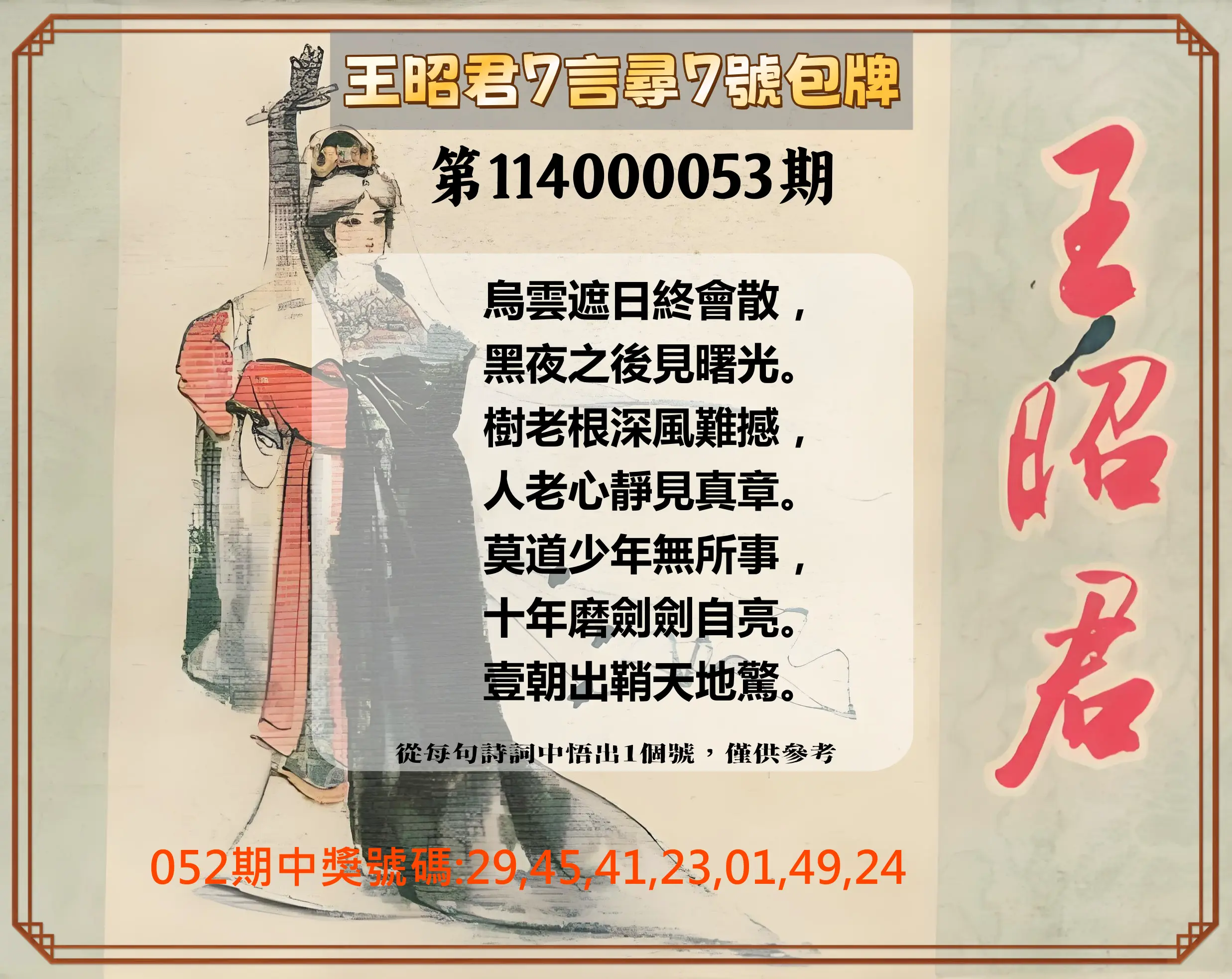 大樂透第114000053期王昭君7言尋7號包牌