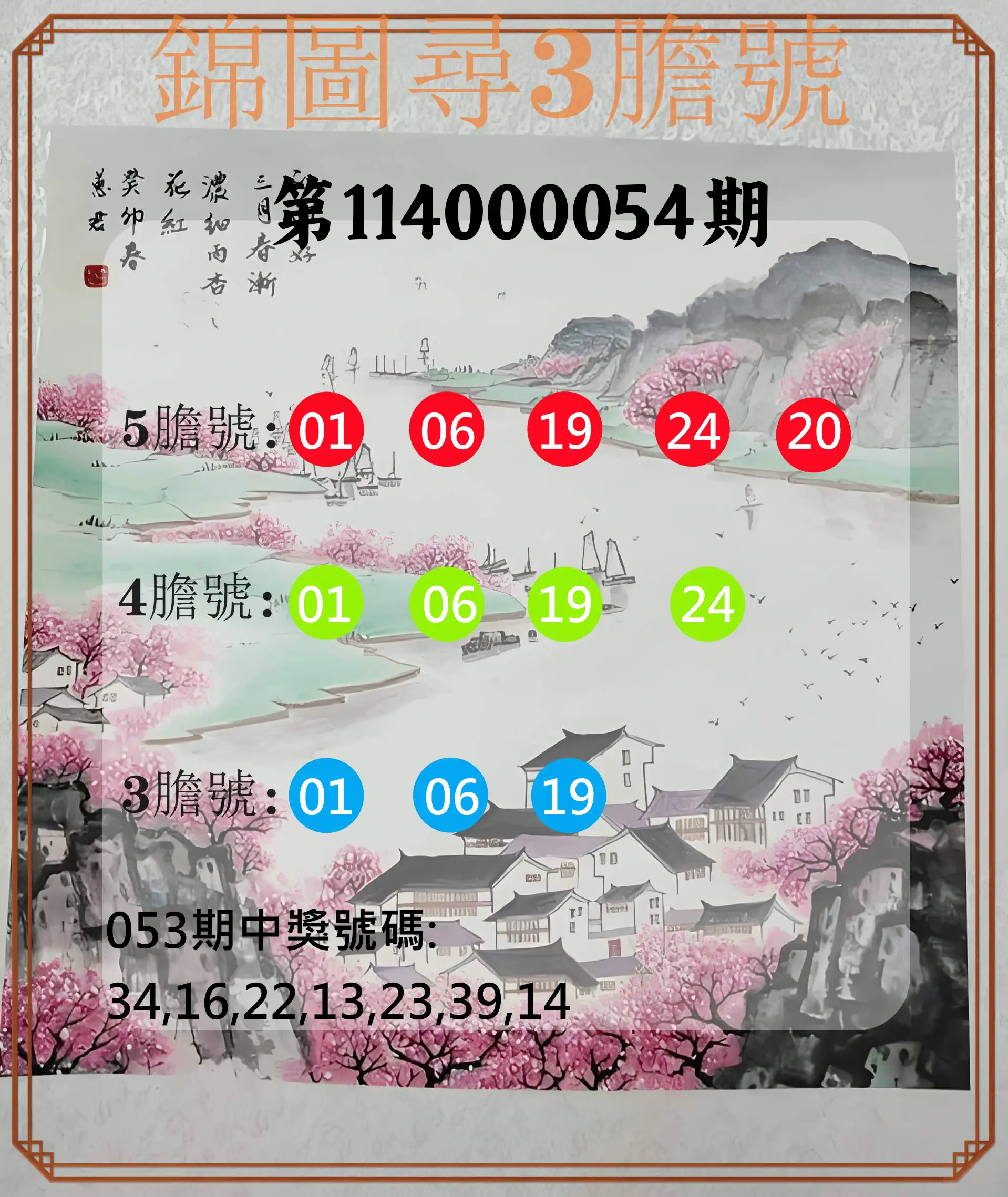大樂透第114000054期錦圖尋3膽號
