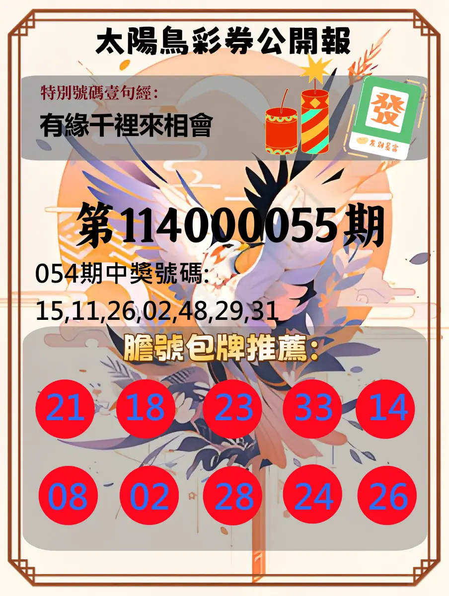 大樂透第114000055期太陽鳥彩券公開報