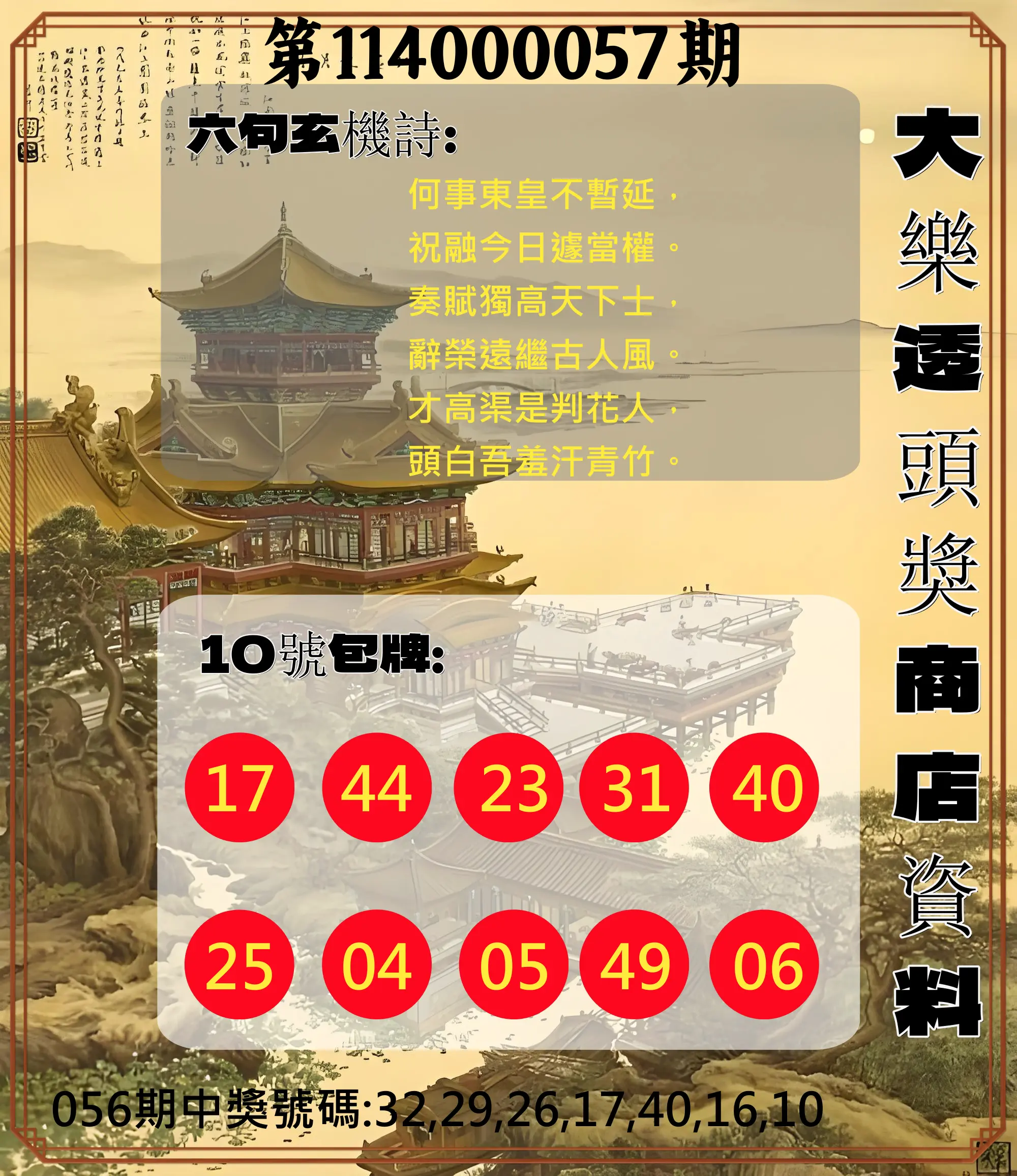 大樂透第114000057期大樂透頭獎商店資料