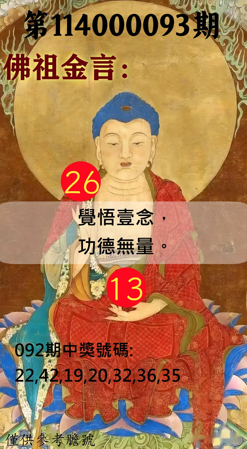 大樂透第114000093期(10/03)佛祖金言