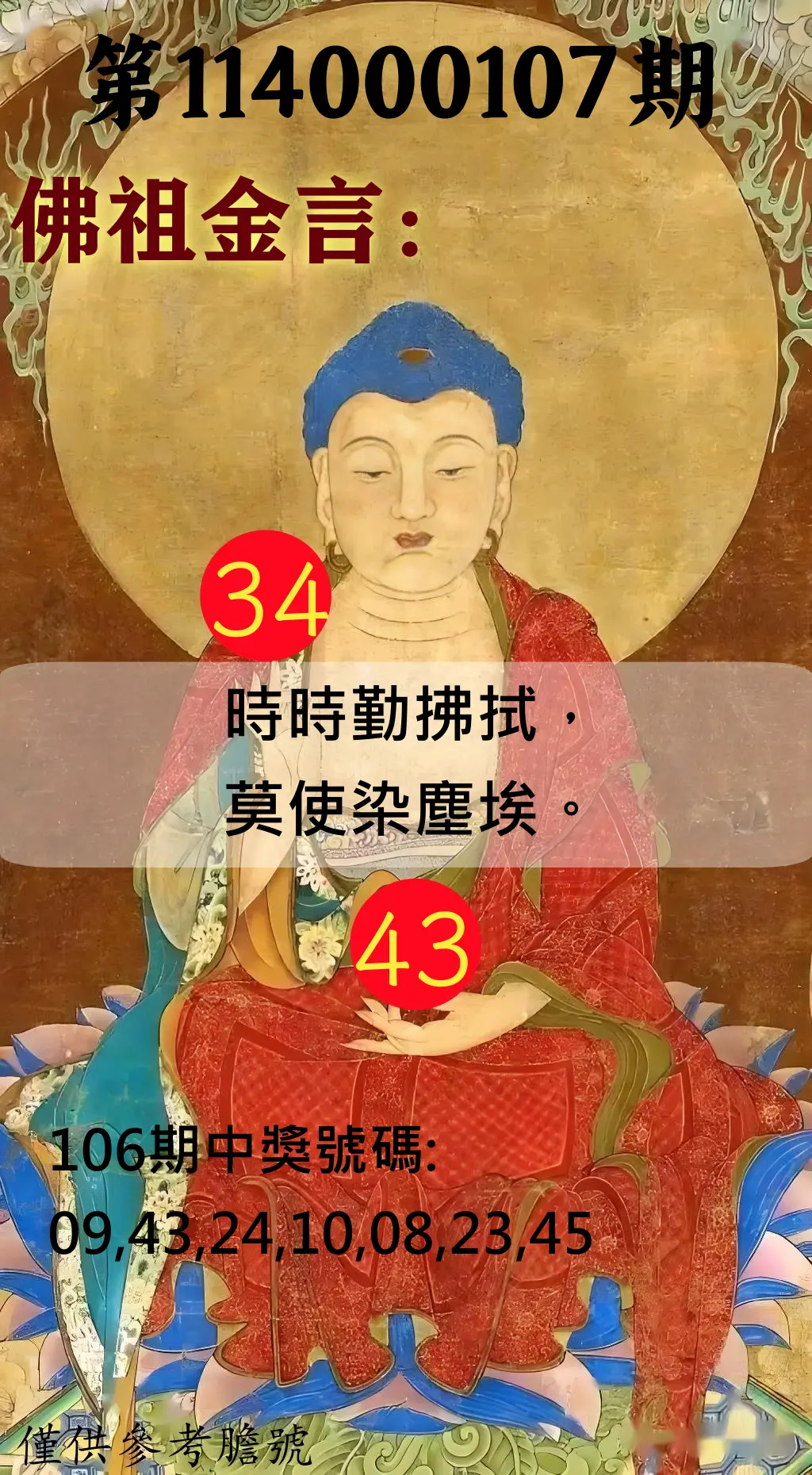 大樂透第114000107期(11/21)佛祖金言
