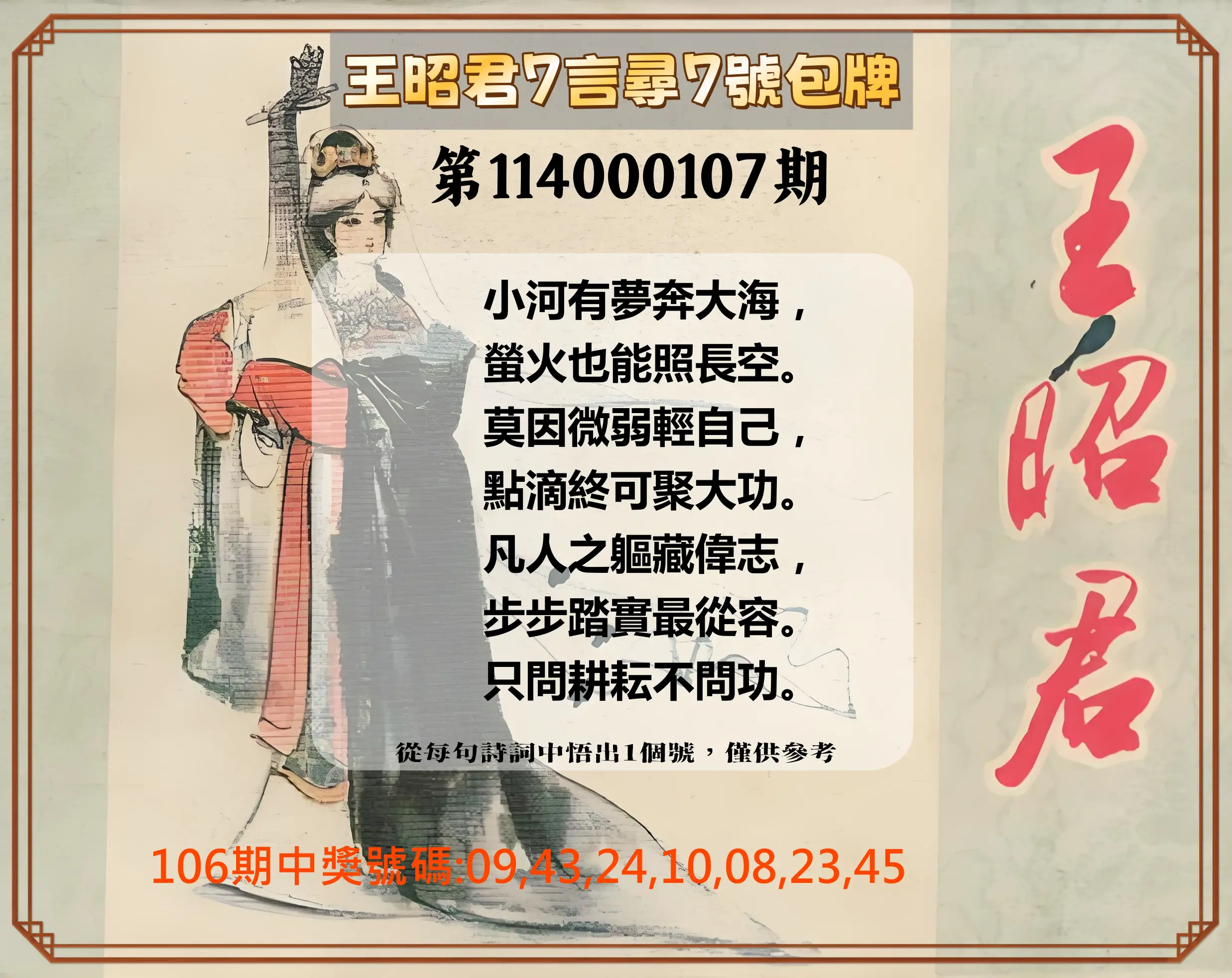 大樂透第114000107期(11/21)王昭君7言尋7號包牌