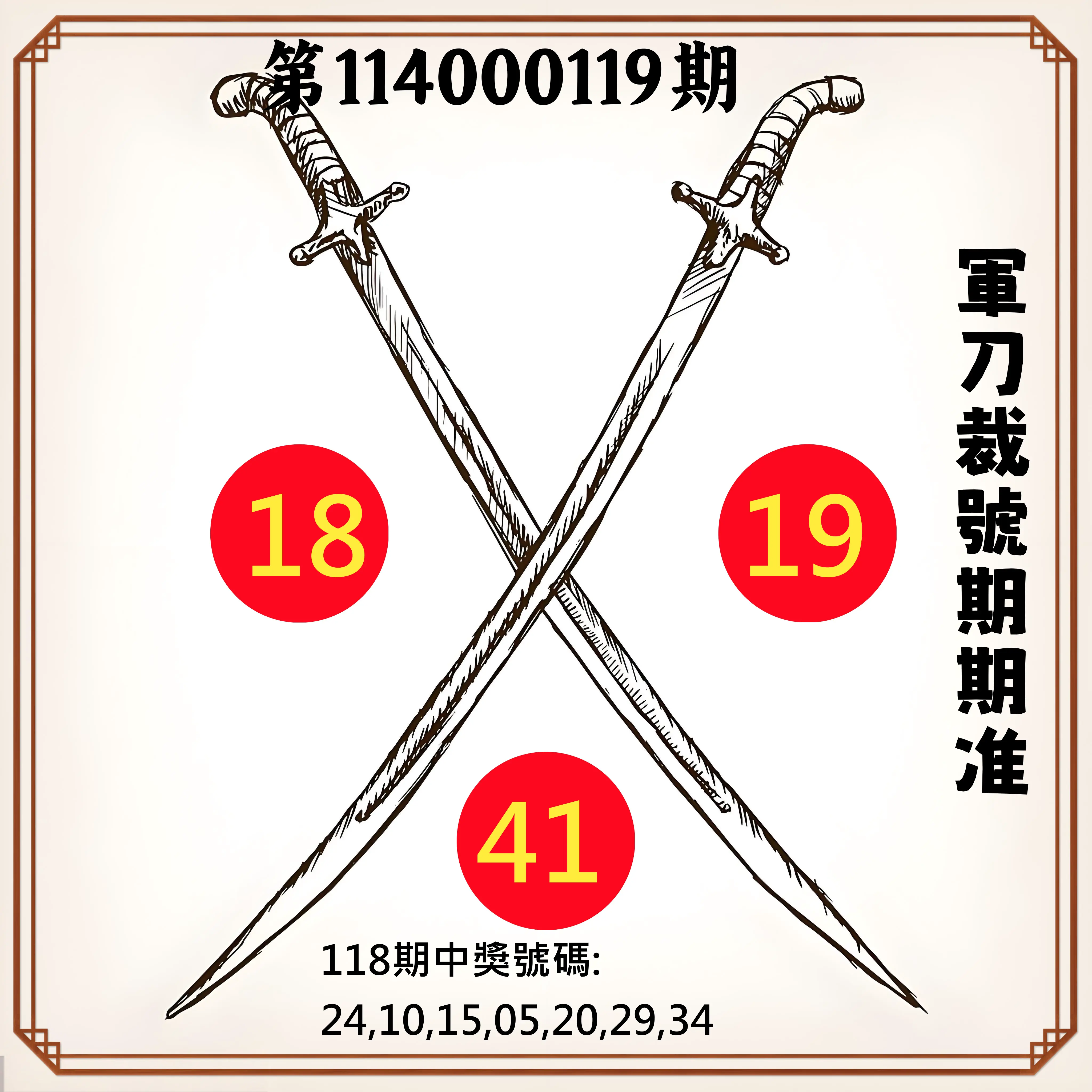 大樂透第114000119期(01/02)軍刀裁號期期准
