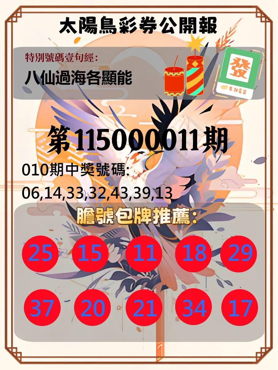 大樂透第115000011期(02/06)太陽鳥彩券公開報