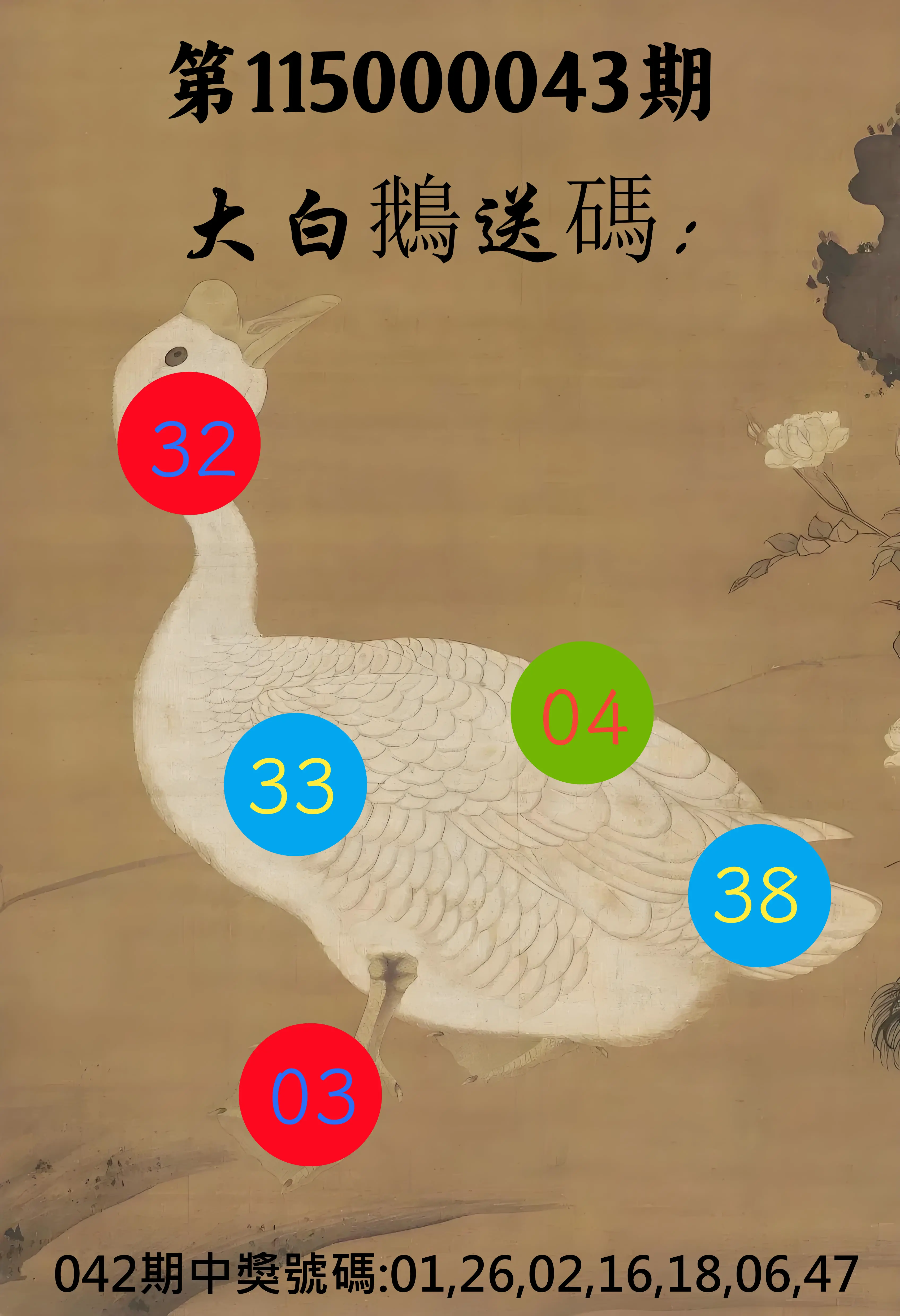 大樂透第115000043期(04/10)大白鵝送碼