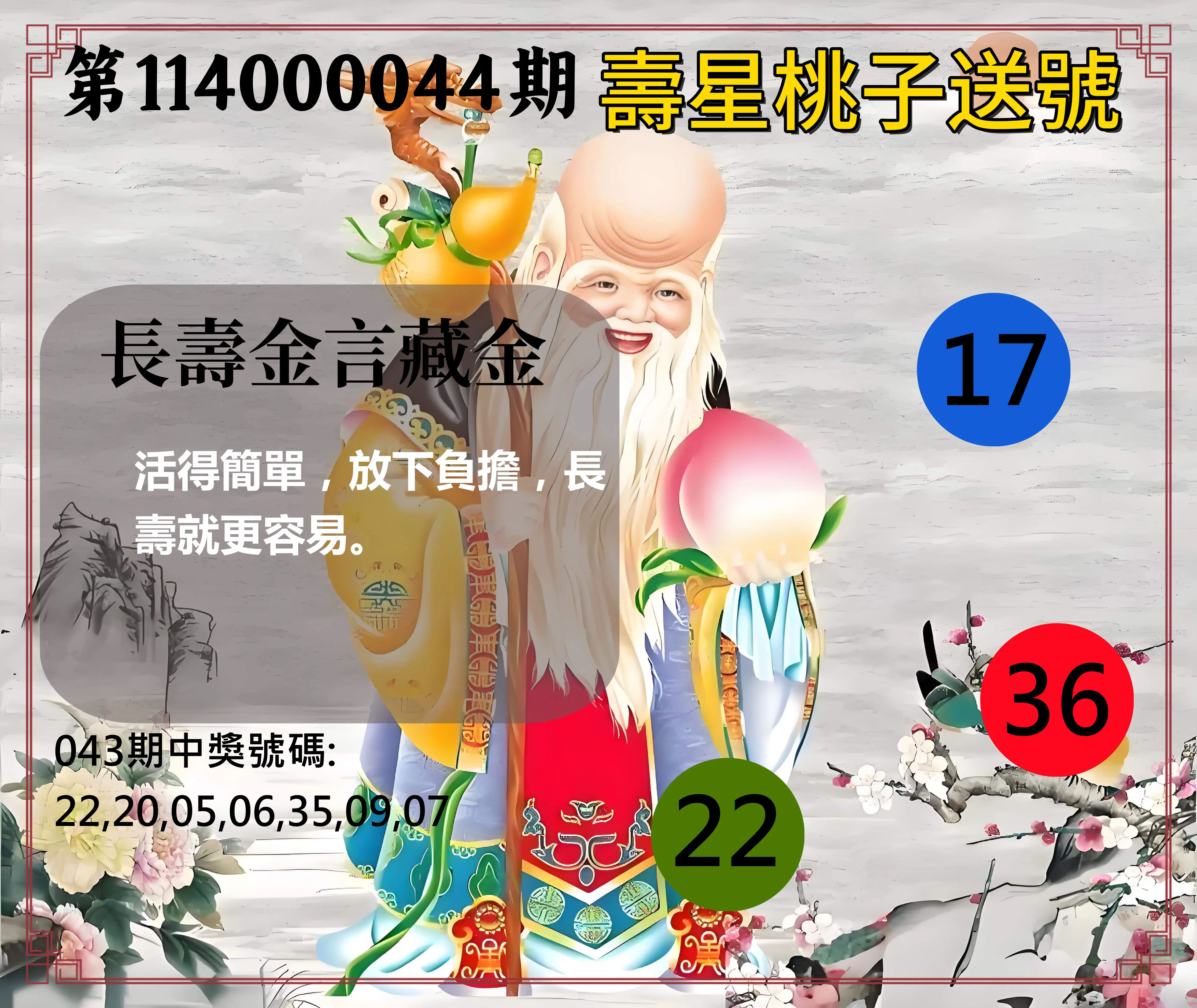 威力彩第114000044期壽星桃子送號