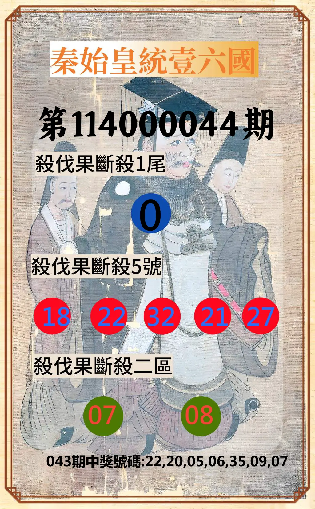 威力彩第114000044期秦始皇統壹六國