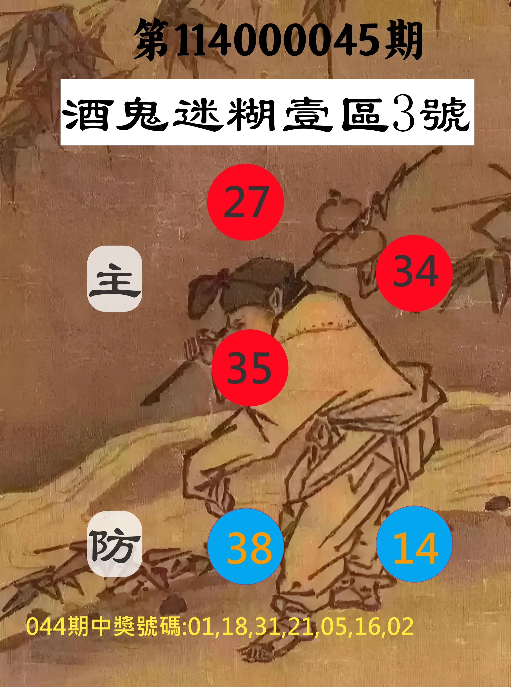 威力彩第114000045期酒鬼迷糊壹區3號