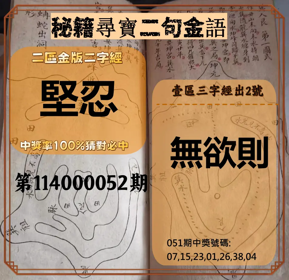 威力彩第114000052期秘籍尋寶二句金語