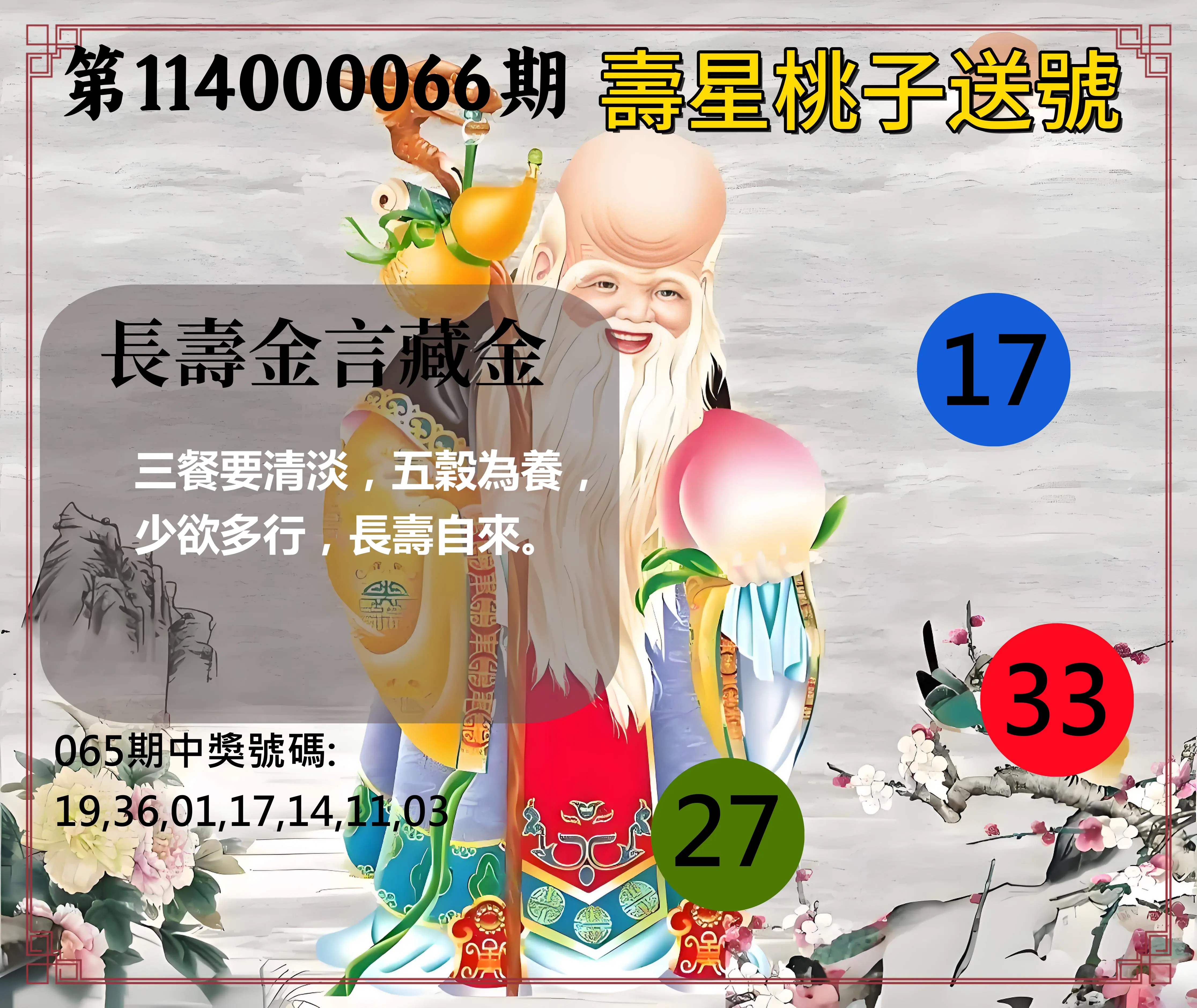 威力彩第114000066期(08/18)壽星桃子送號