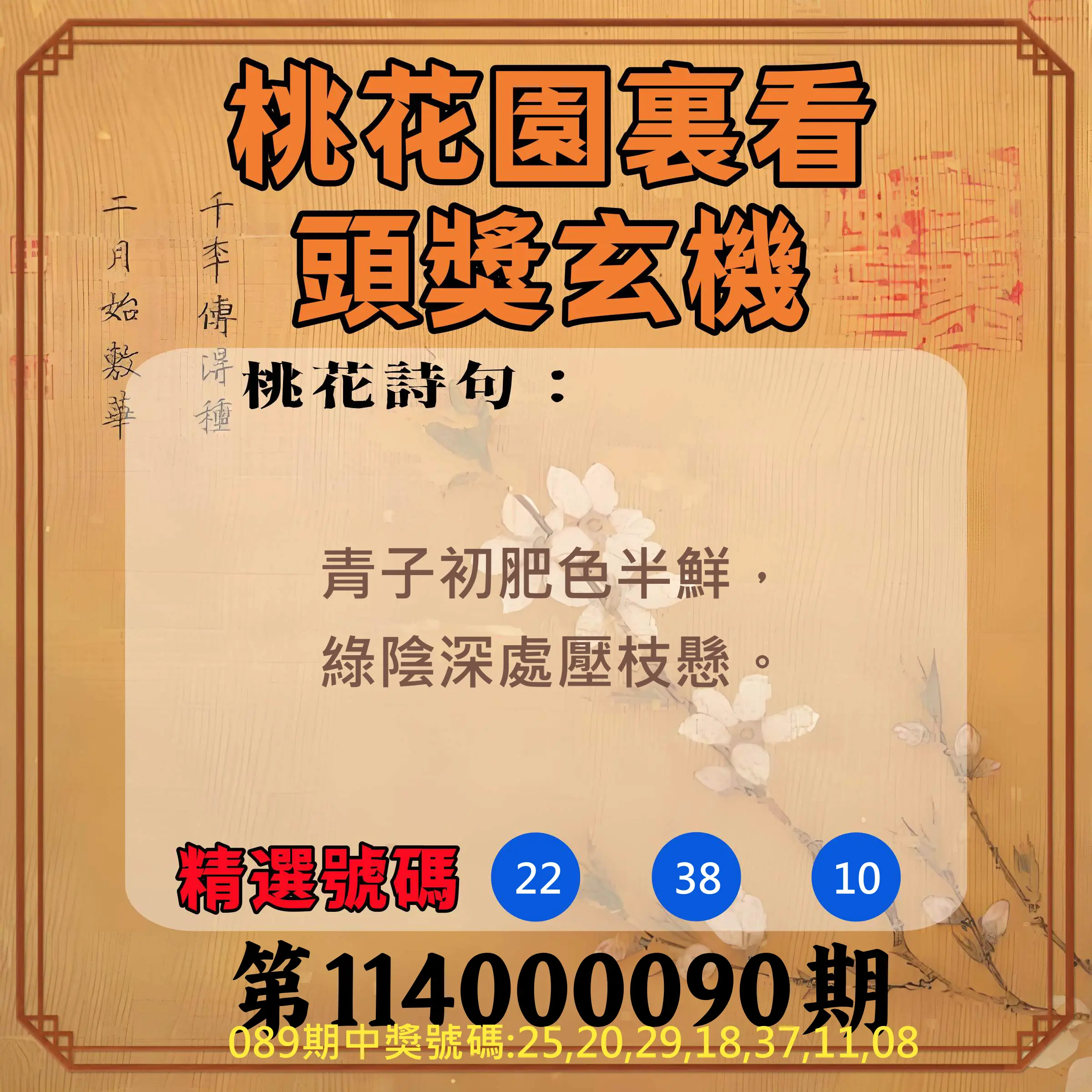 威力彩第114000090期(11/10)桃花園裏看頭獎玄機