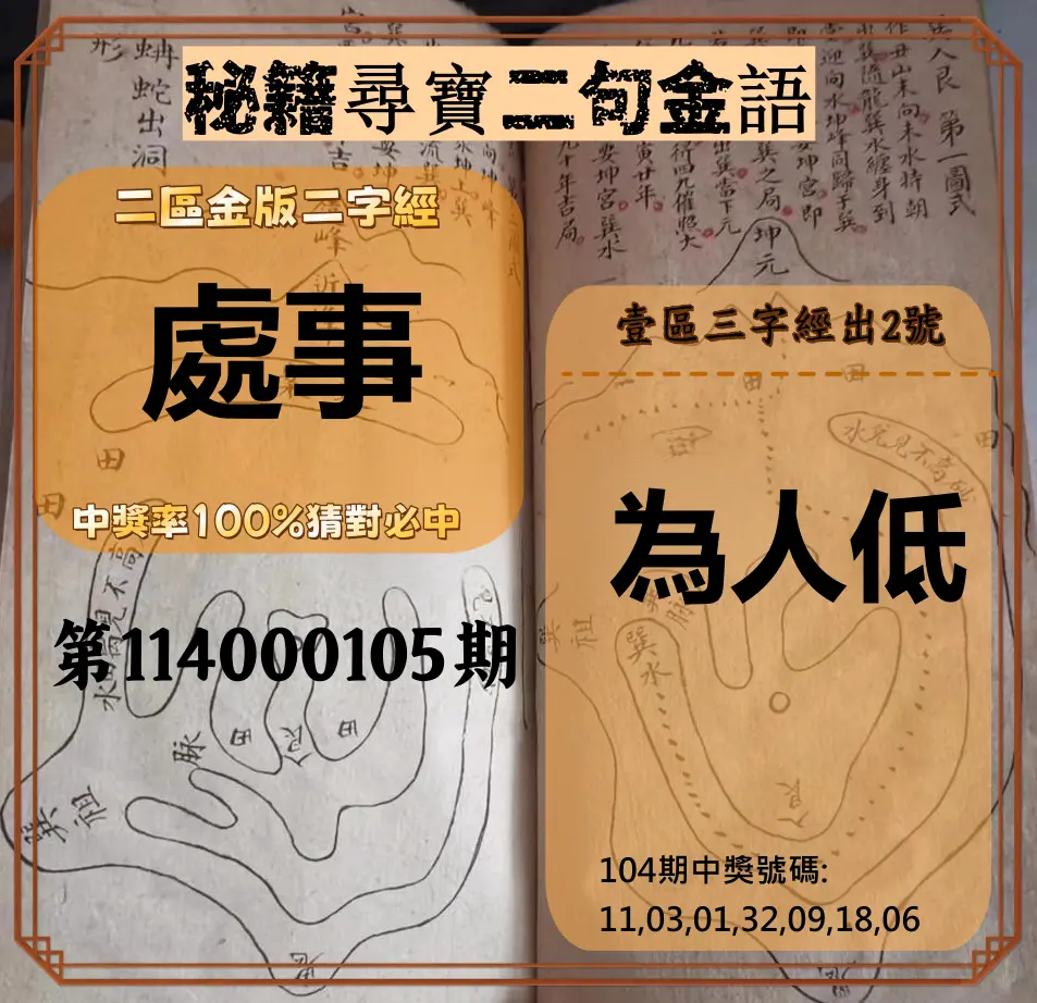 威力彩第114000105期(01/01)秘籍尋寶二句金語