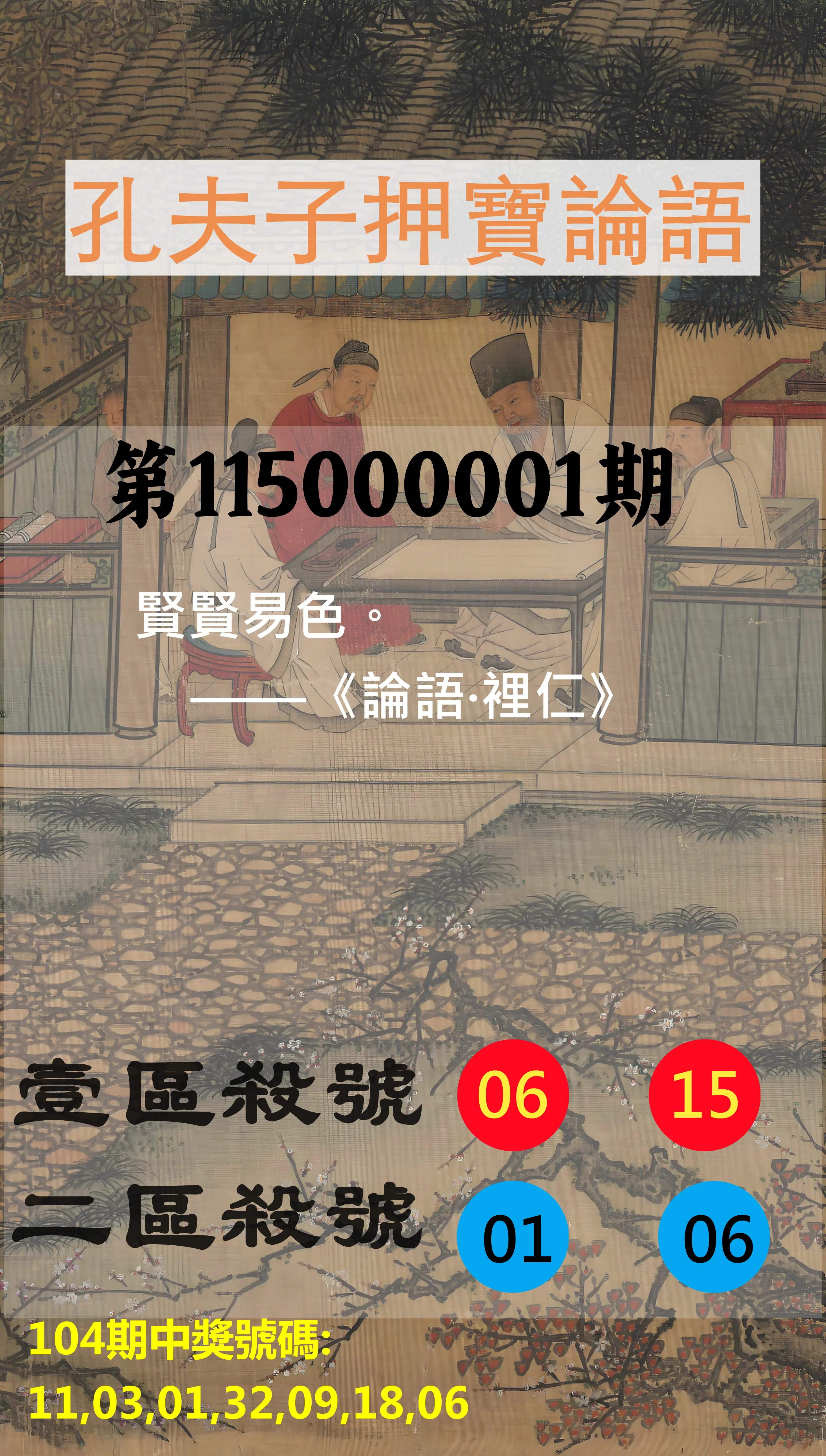 威力彩第115000001期(01/01)孔夫子押寶論語