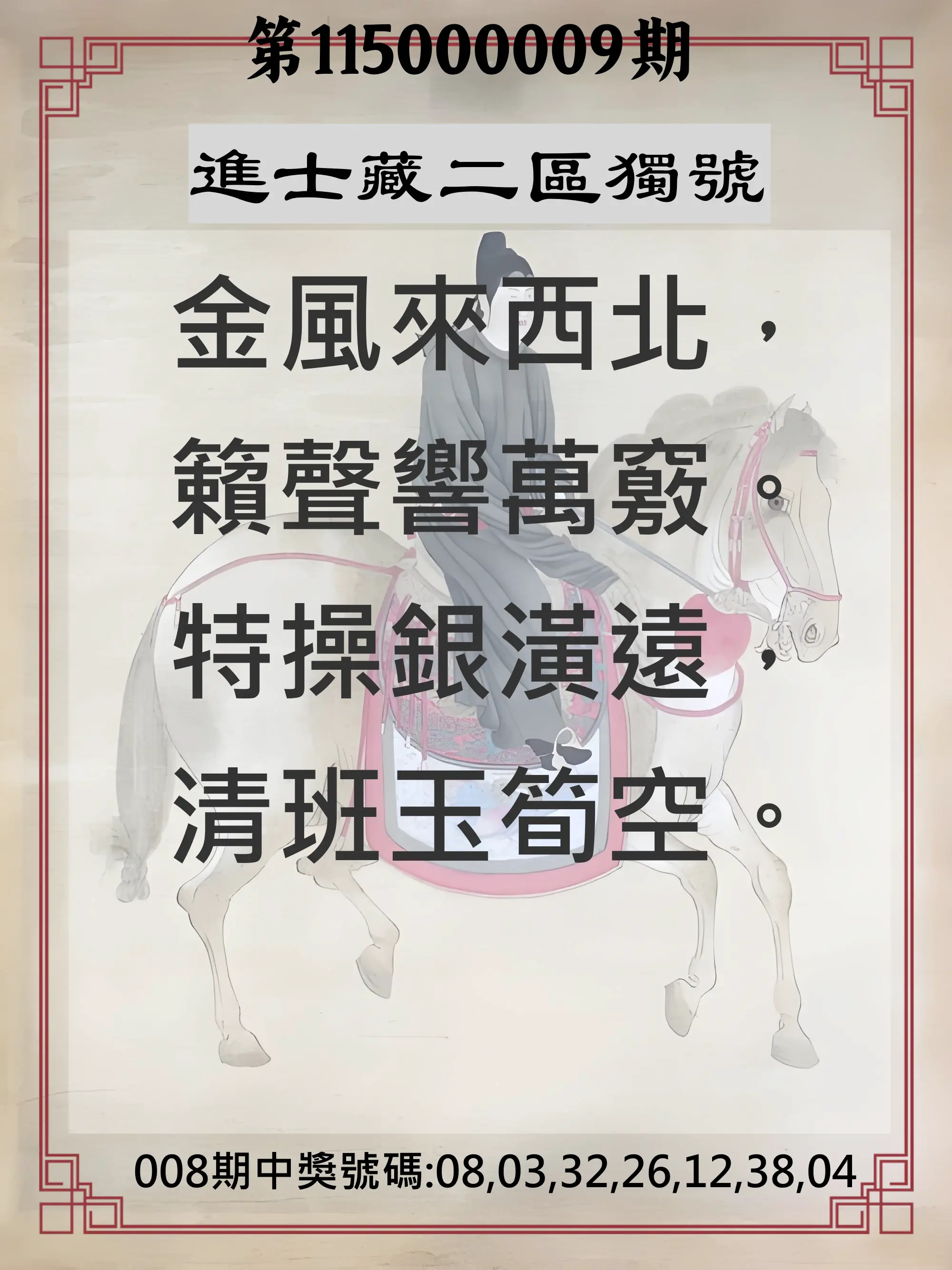 威力彩第115000009期(01/29)進士藏二區獨號