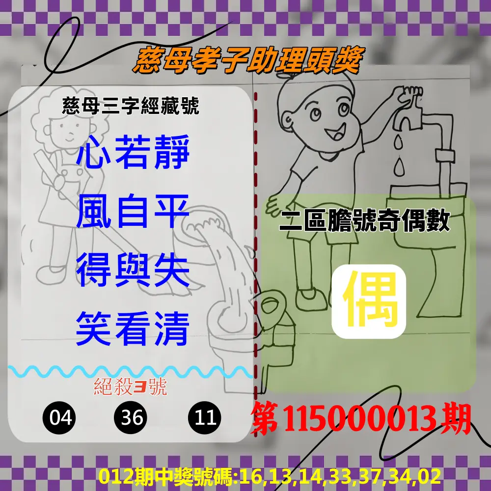 威力彩第115000013期(02/12)慈母孝子助理頭獎