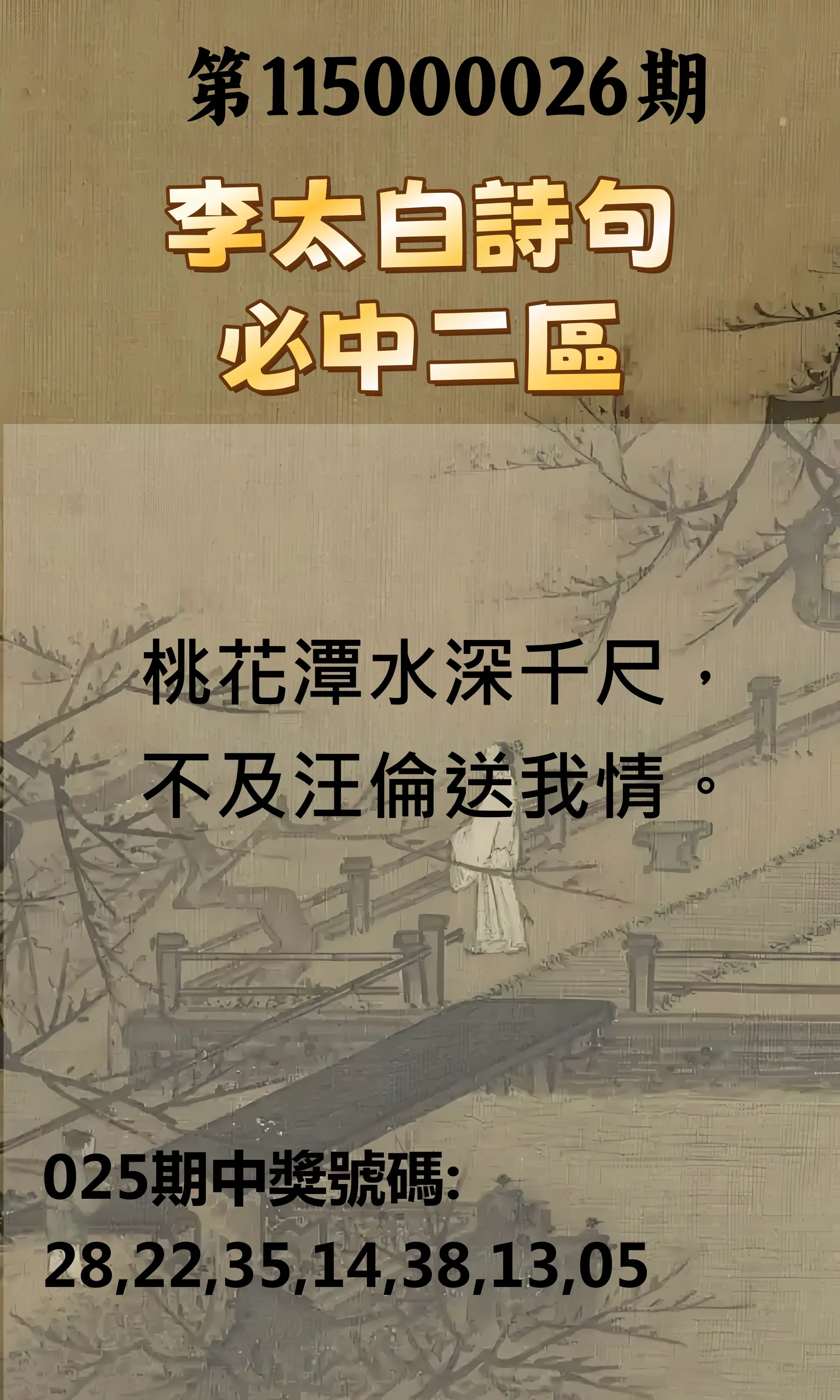 威力彩第115000026期(03/30)李太白詩句二區