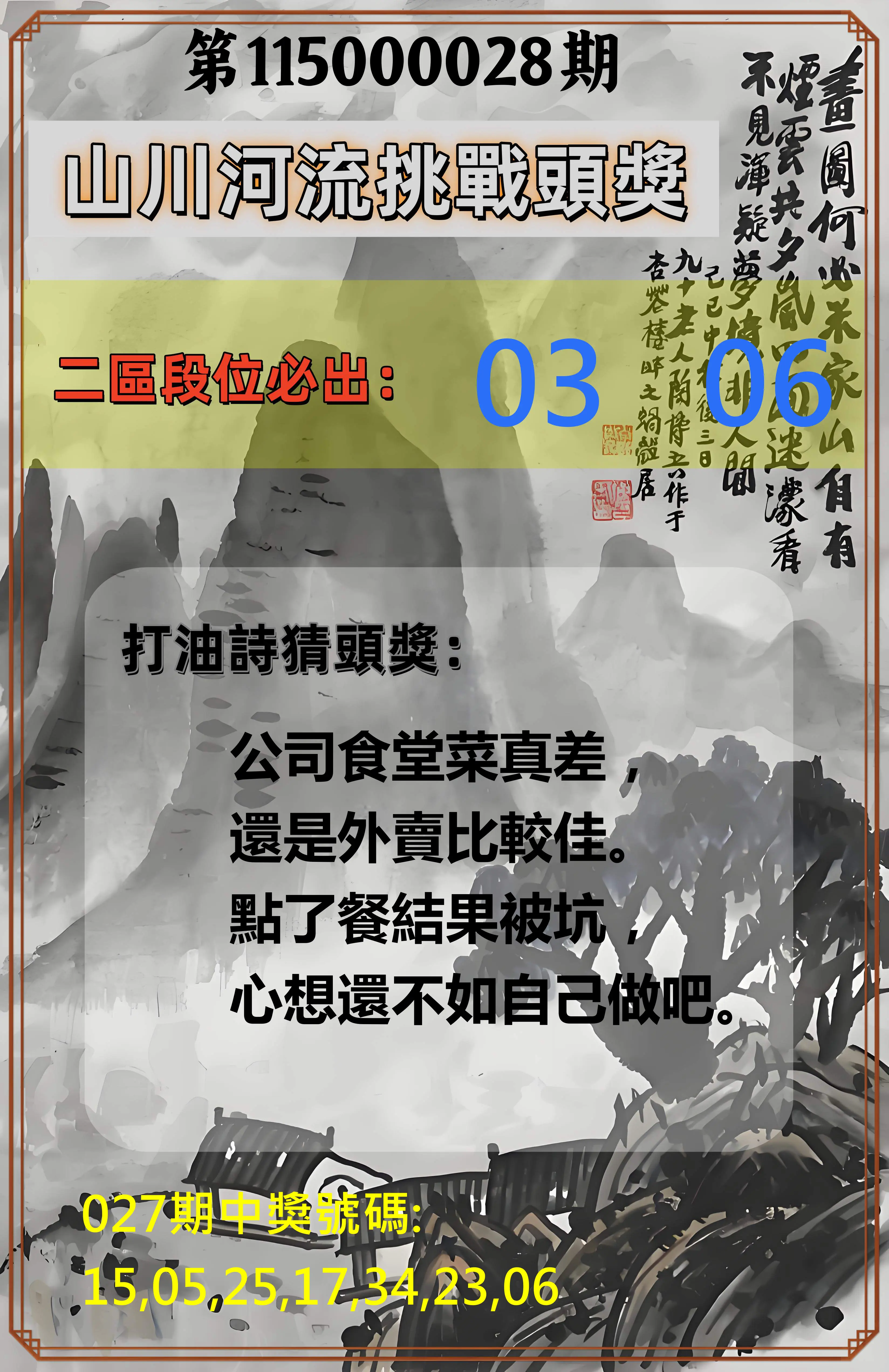 威力彩第115000028期(04/06)山川河流挑戰頭獎