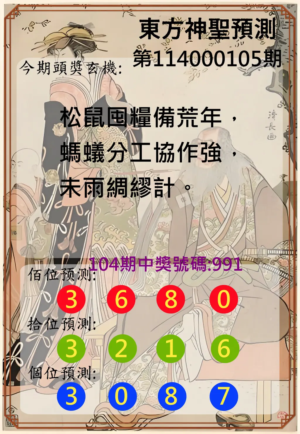 3星彩第114000105期東方神聖預測