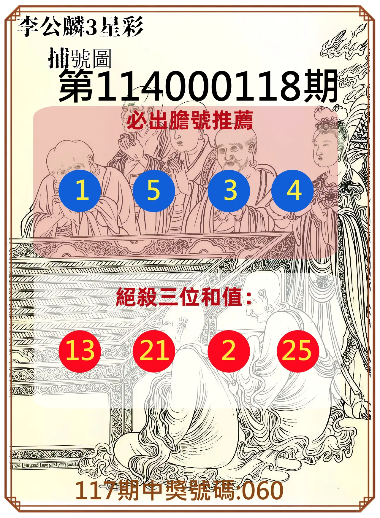 3星彩第114000118期李公麟3星彩捕號圖