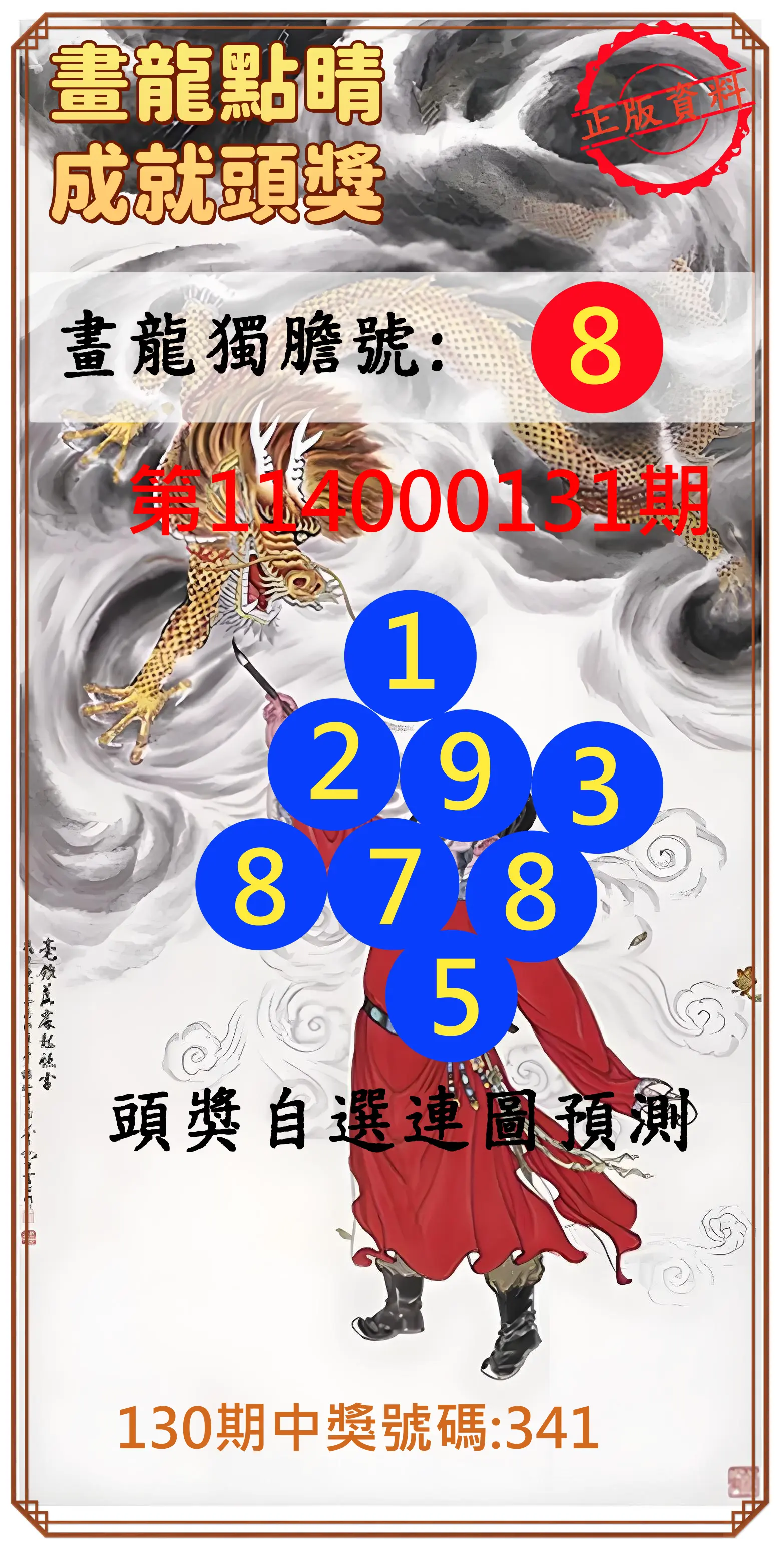 3星彩第114000131期畫龍點睛成就頭獎
