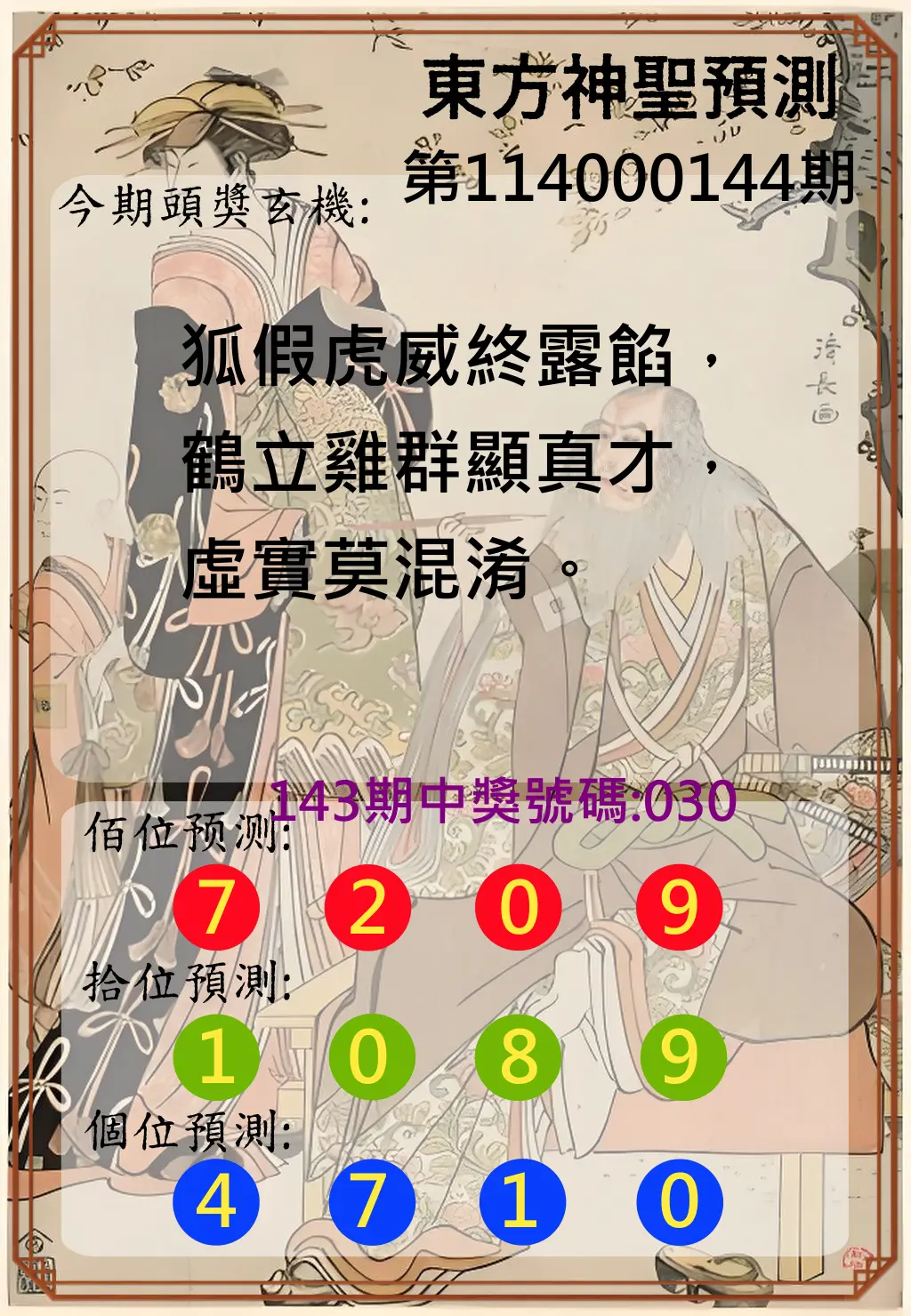 3星彩第114000144期東方神聖預測