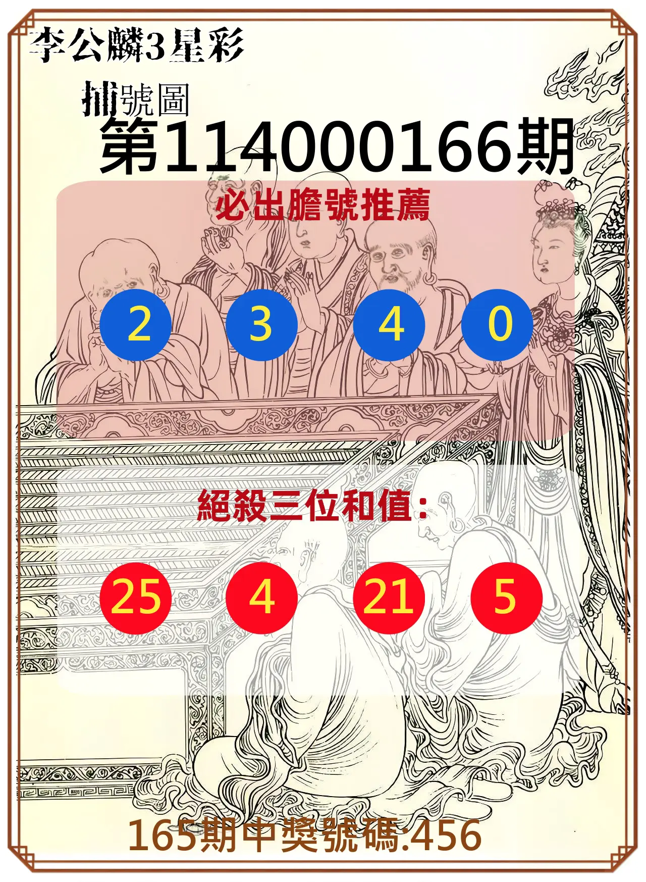 3星彩第114000166期(07/09)李公麟3星彩捕號圖