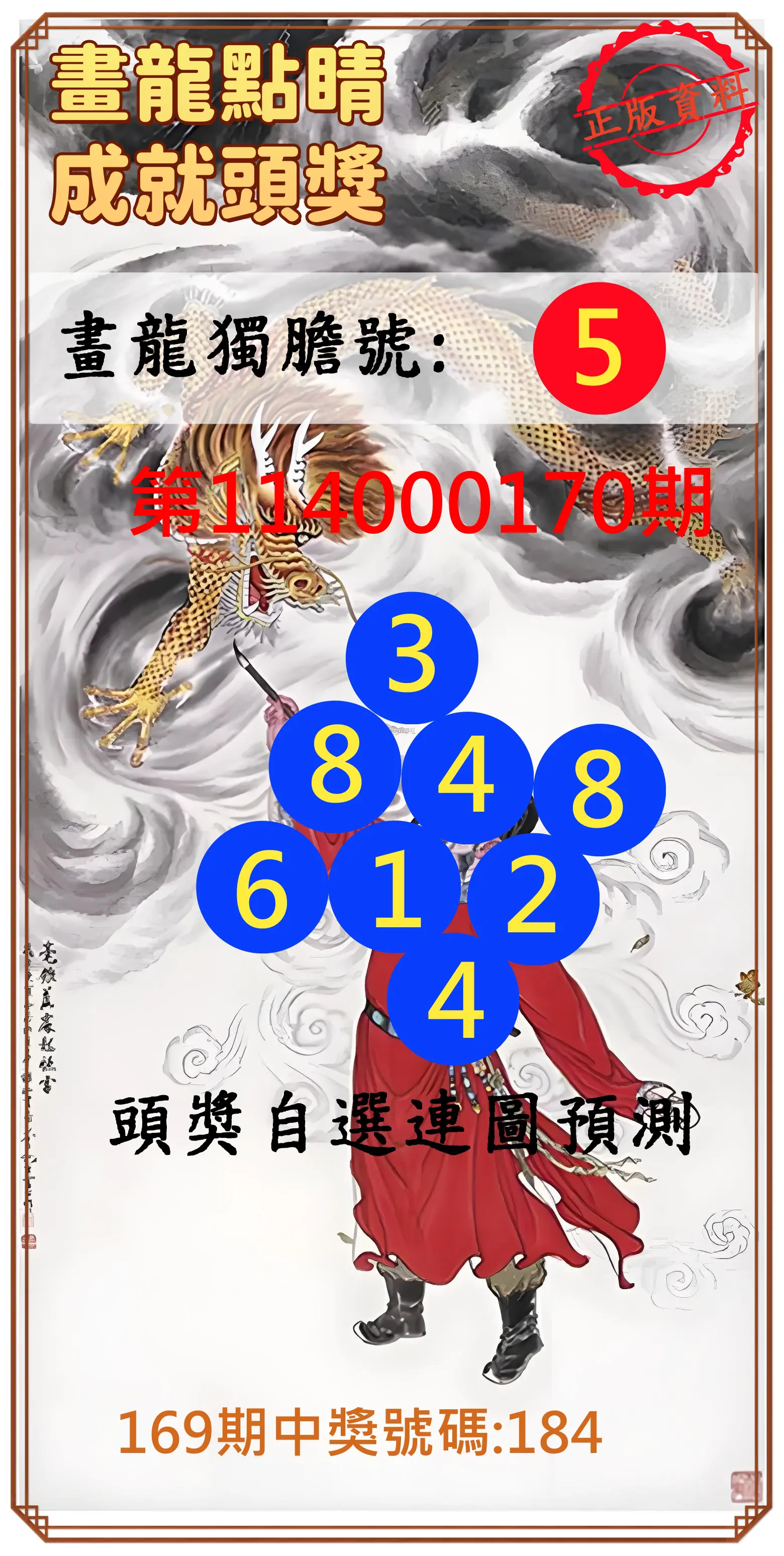 3星彩第114000170期(07/14)畫龍點睛成就頭獎