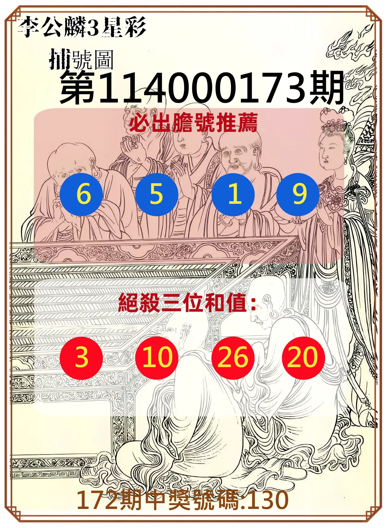 3星彩第114000173期(07/17)李公麟3星彩捕號圖