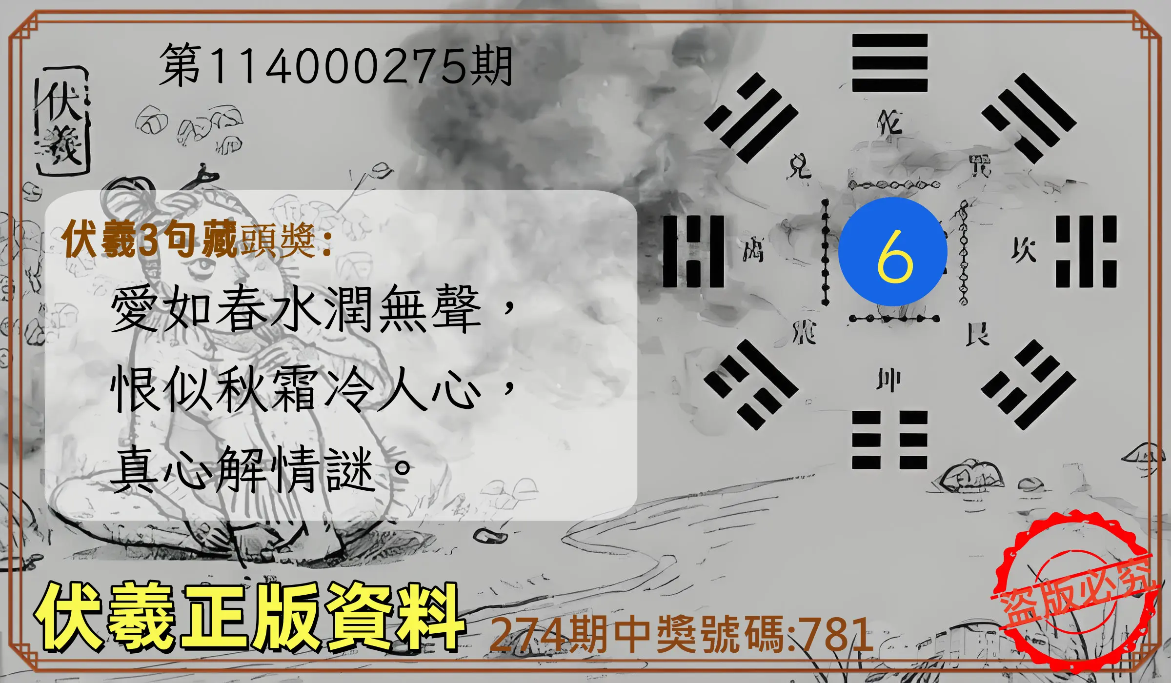 3星彩第114000275期(11/13)伏羲正版資料
