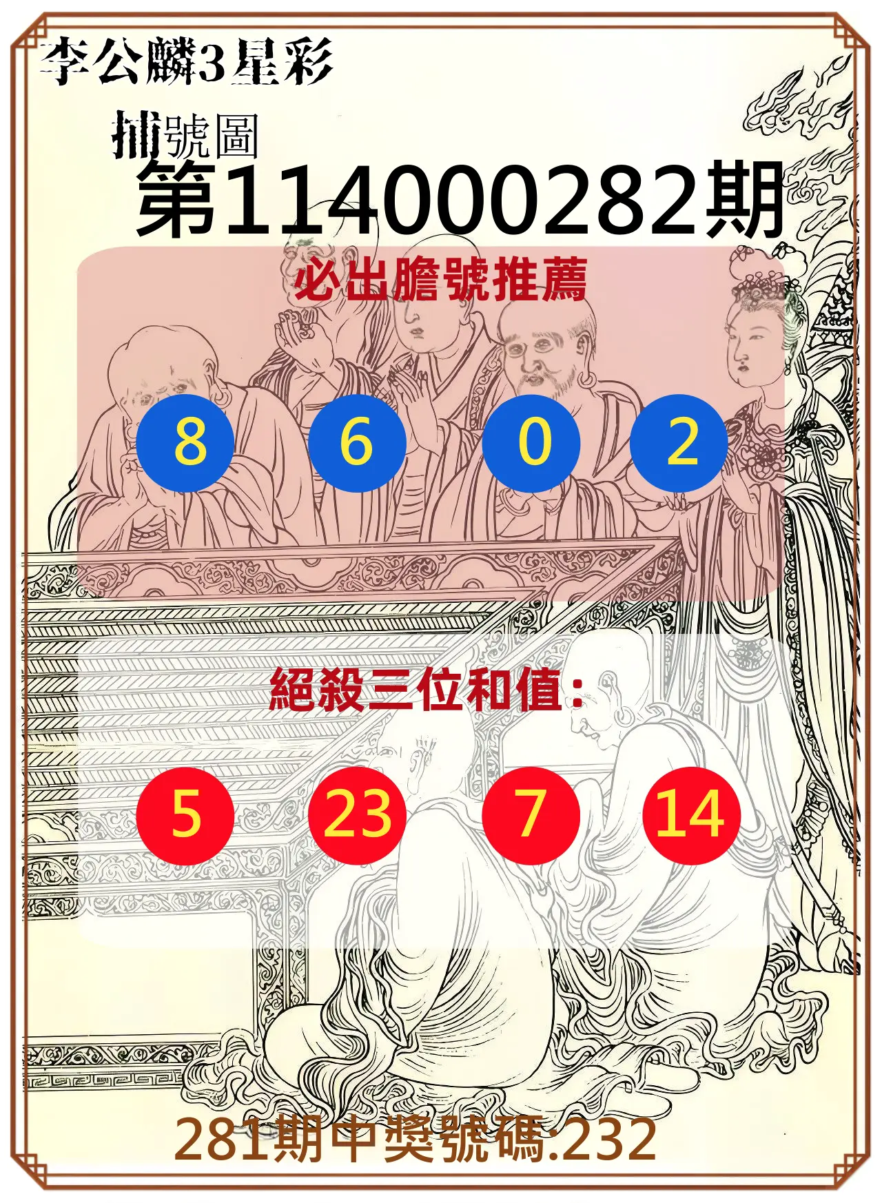 3星彩第114000282期(11/21)李公麟3星彩捕號圖