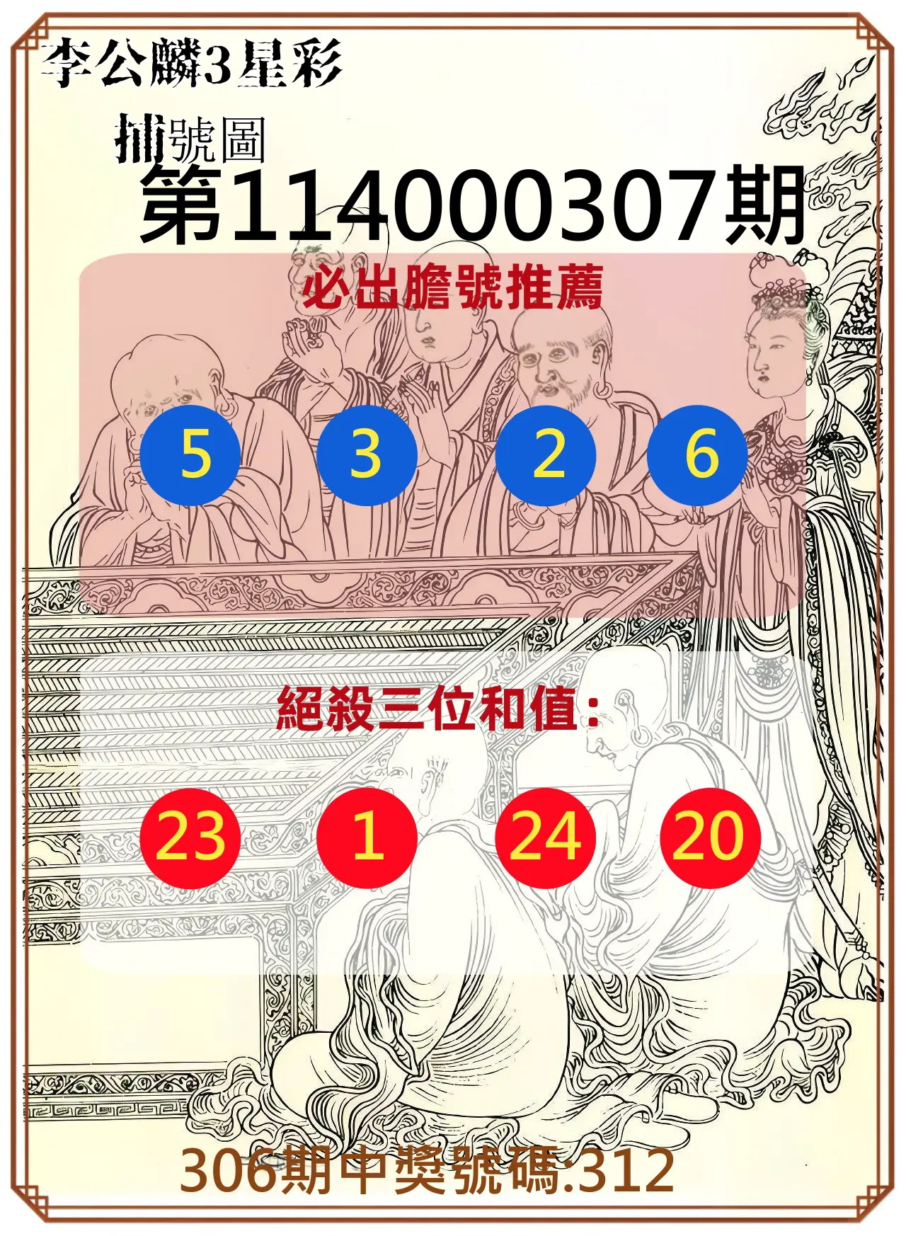 3星彩第114000307期(12/20)李公麟3星彩捕號圖
