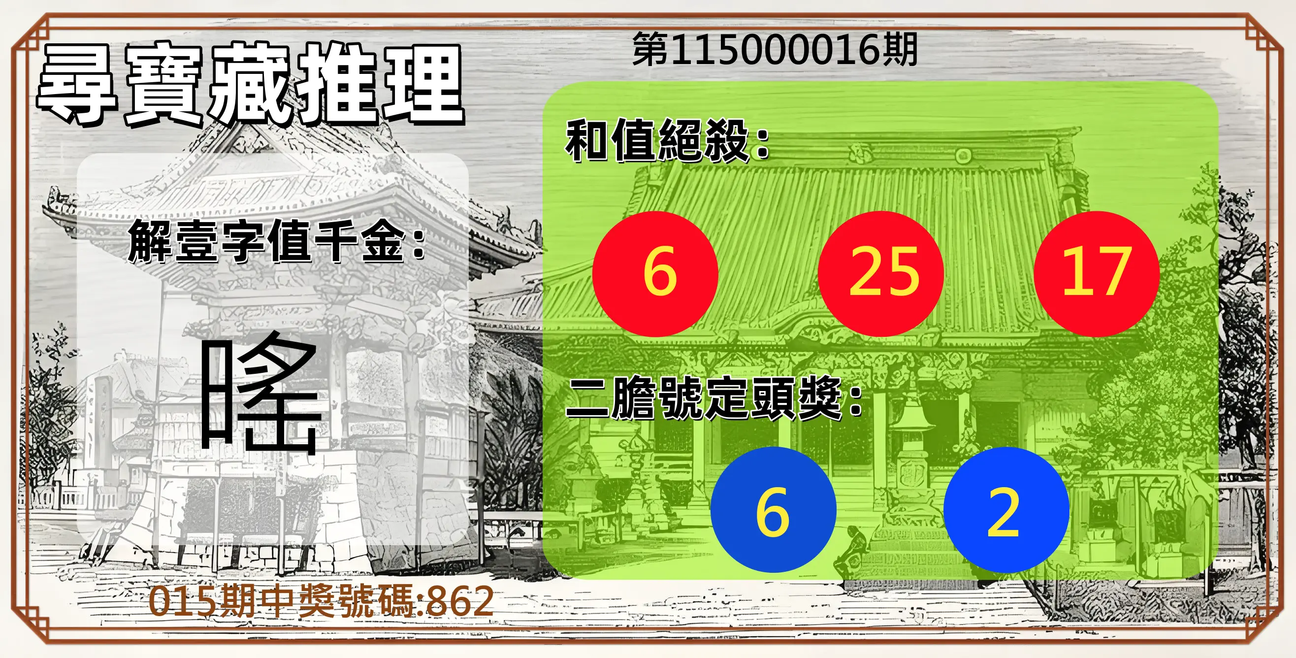 3星彩第115000016期(01/19)尋寶藏推理