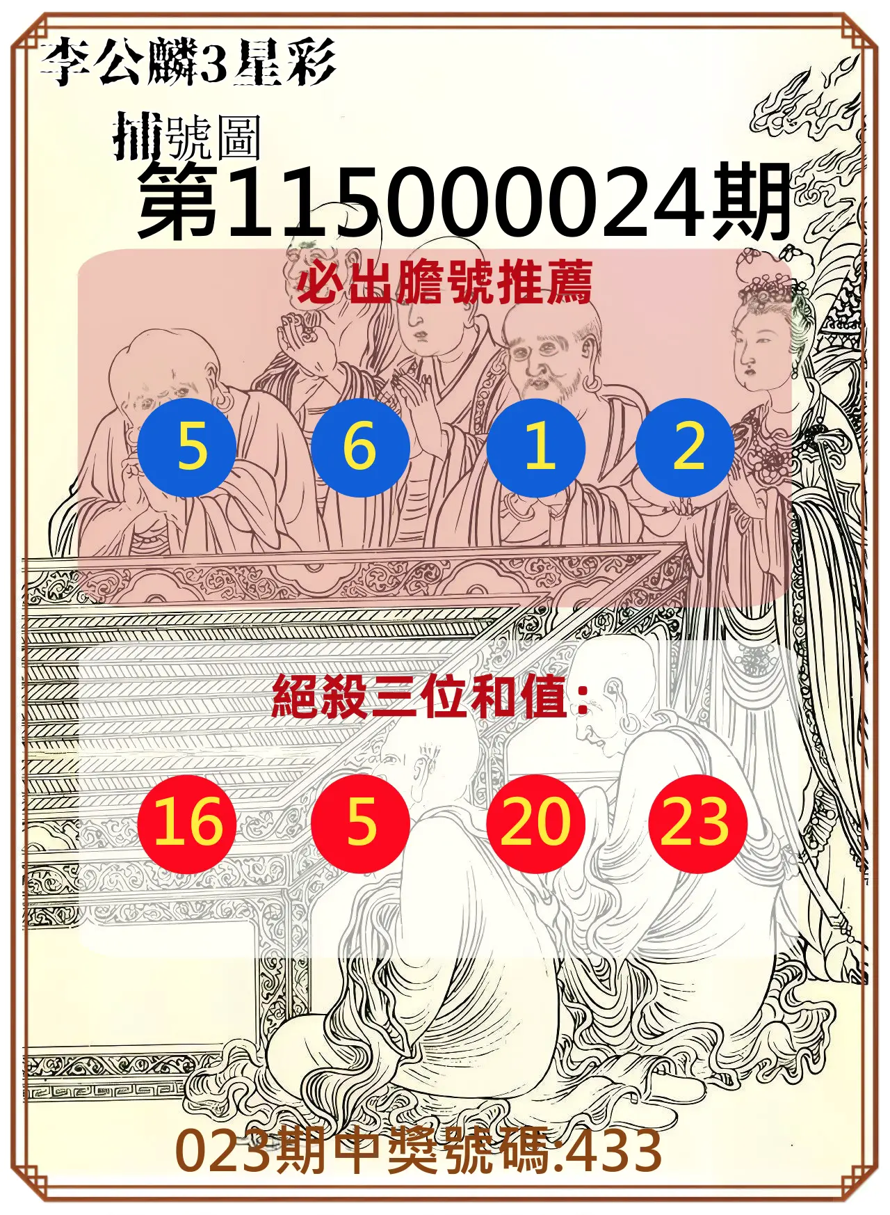 3星彩第115000024期(01/28)李公麟3星彩捕號圖