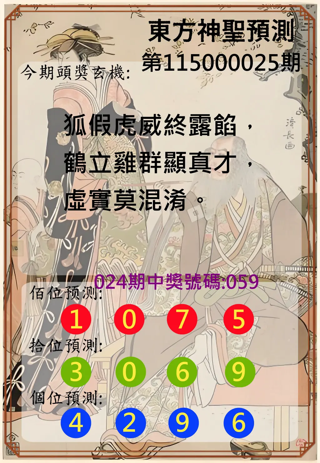 3星彩第115000025期(01/29)東方神聖預測
