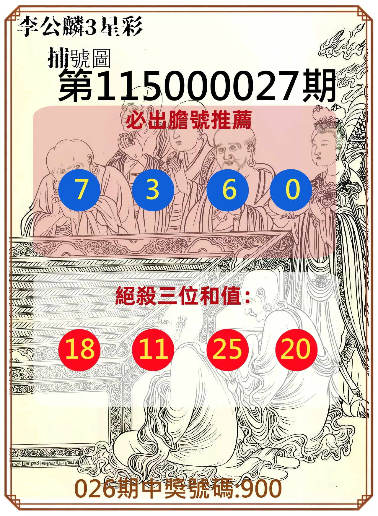3星彩第115000027期(01/31)李公麟3星彩捕號圖