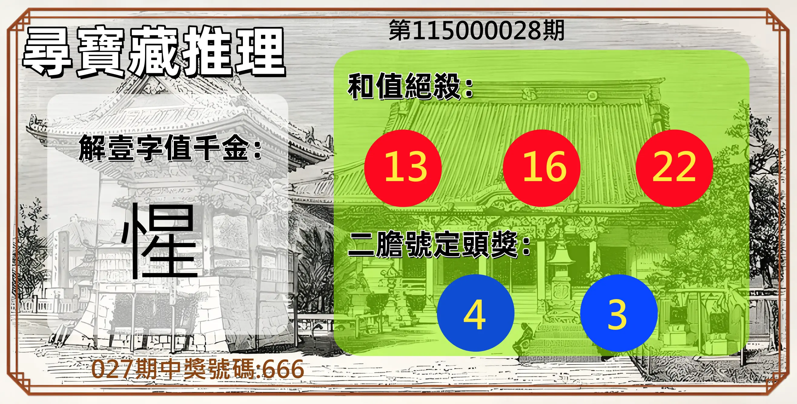 3星彩第115000028期(02/02)尋寶藏推理